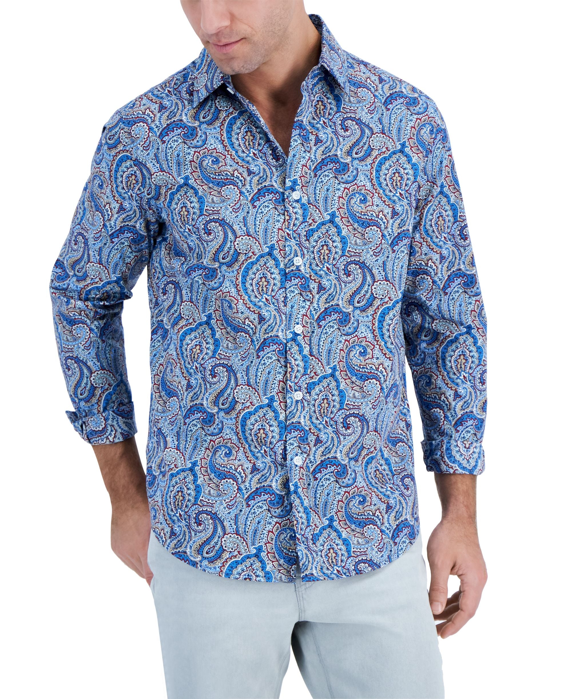 Club Room Mens Long-Sleeve Jewel Paisley Modern Shirt