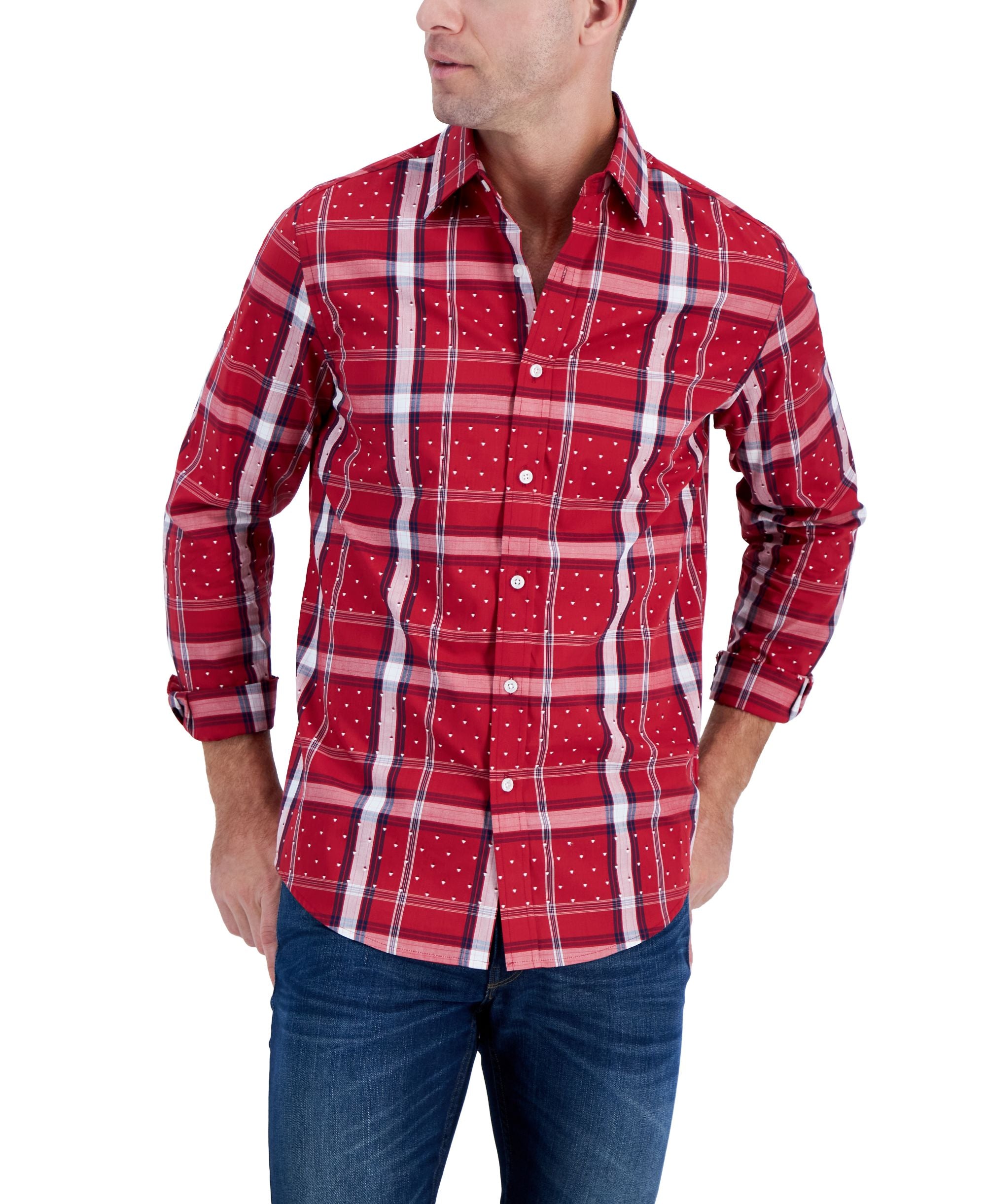 Club Room Mens Long-Sleeve Armin Plaid Modern Shirt