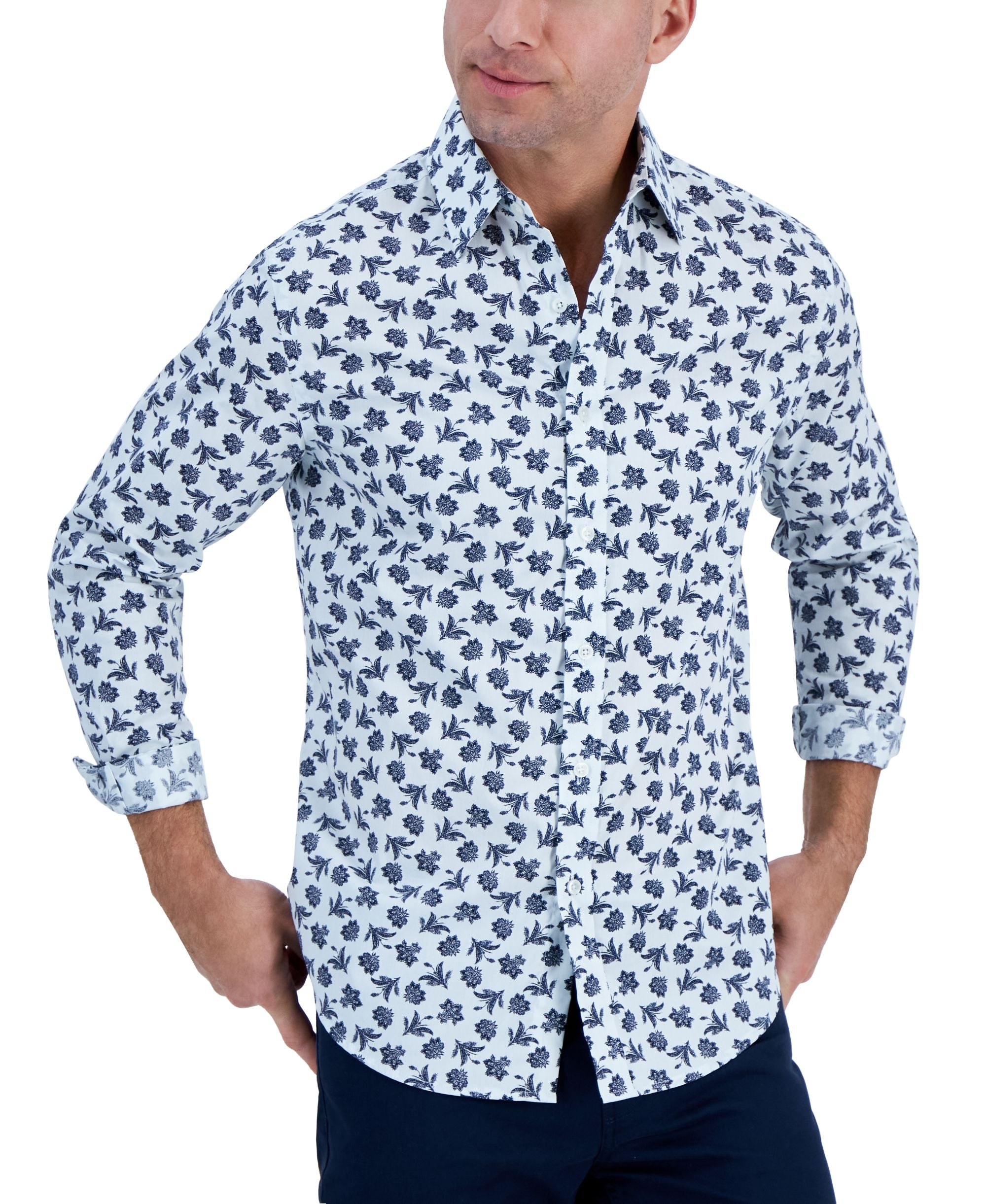 Club Room Mens Long-Sleeve Alluna Floral Modern Shirt