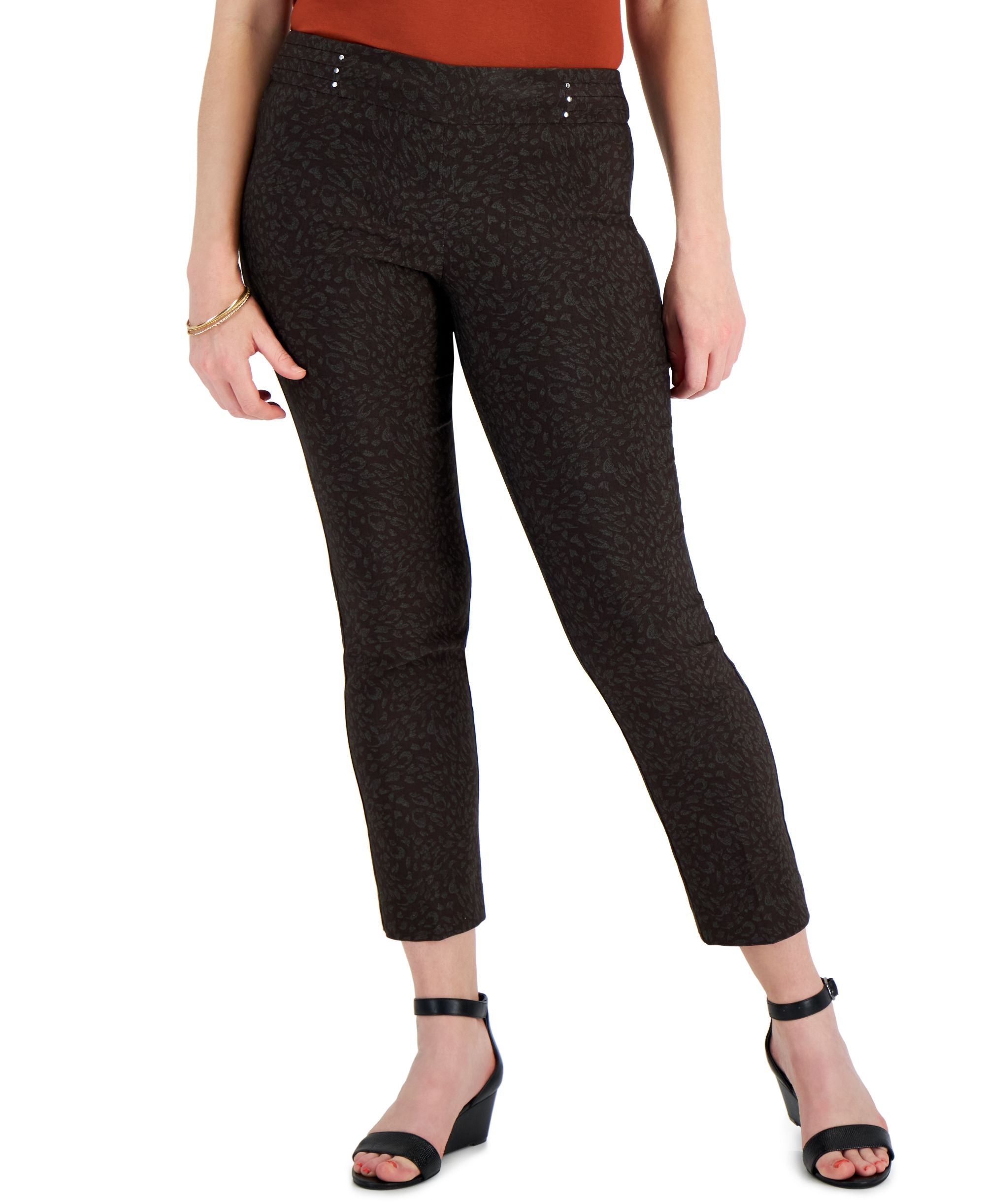 JM Collection Womens Animal Print Comfort-Waist Bandleader Signature Pants
