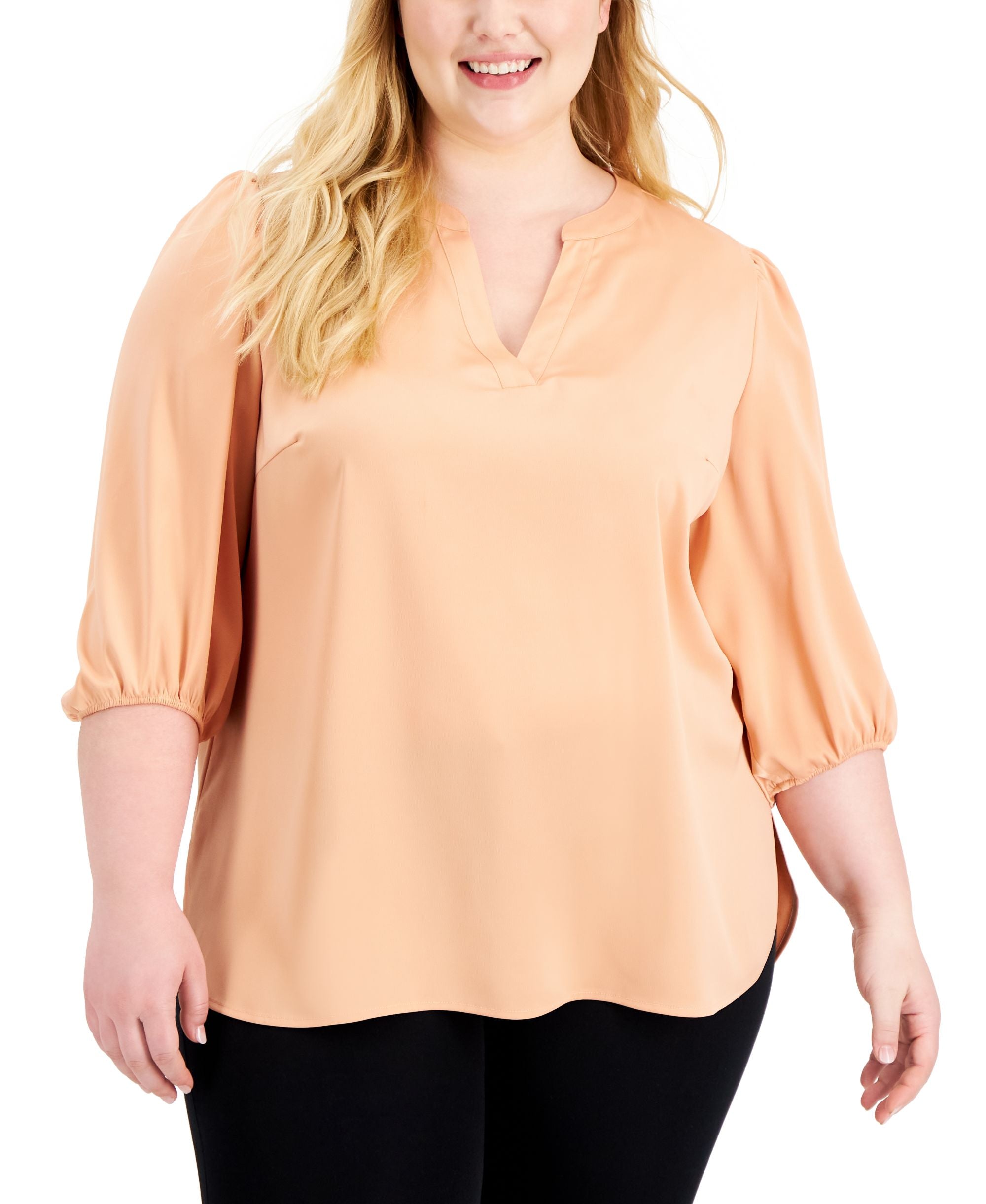 Anne Klein Plus Size Split Neck Signature Blouse