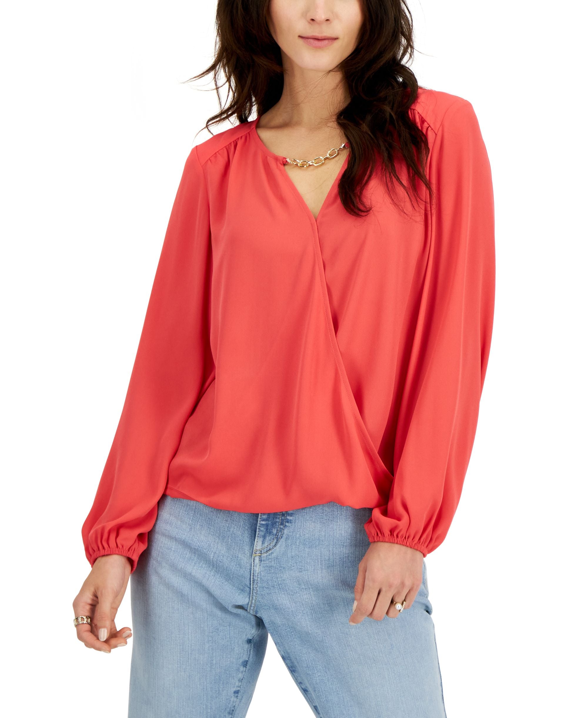 Women's Hardware-Trim Surplice Signature Blouse
