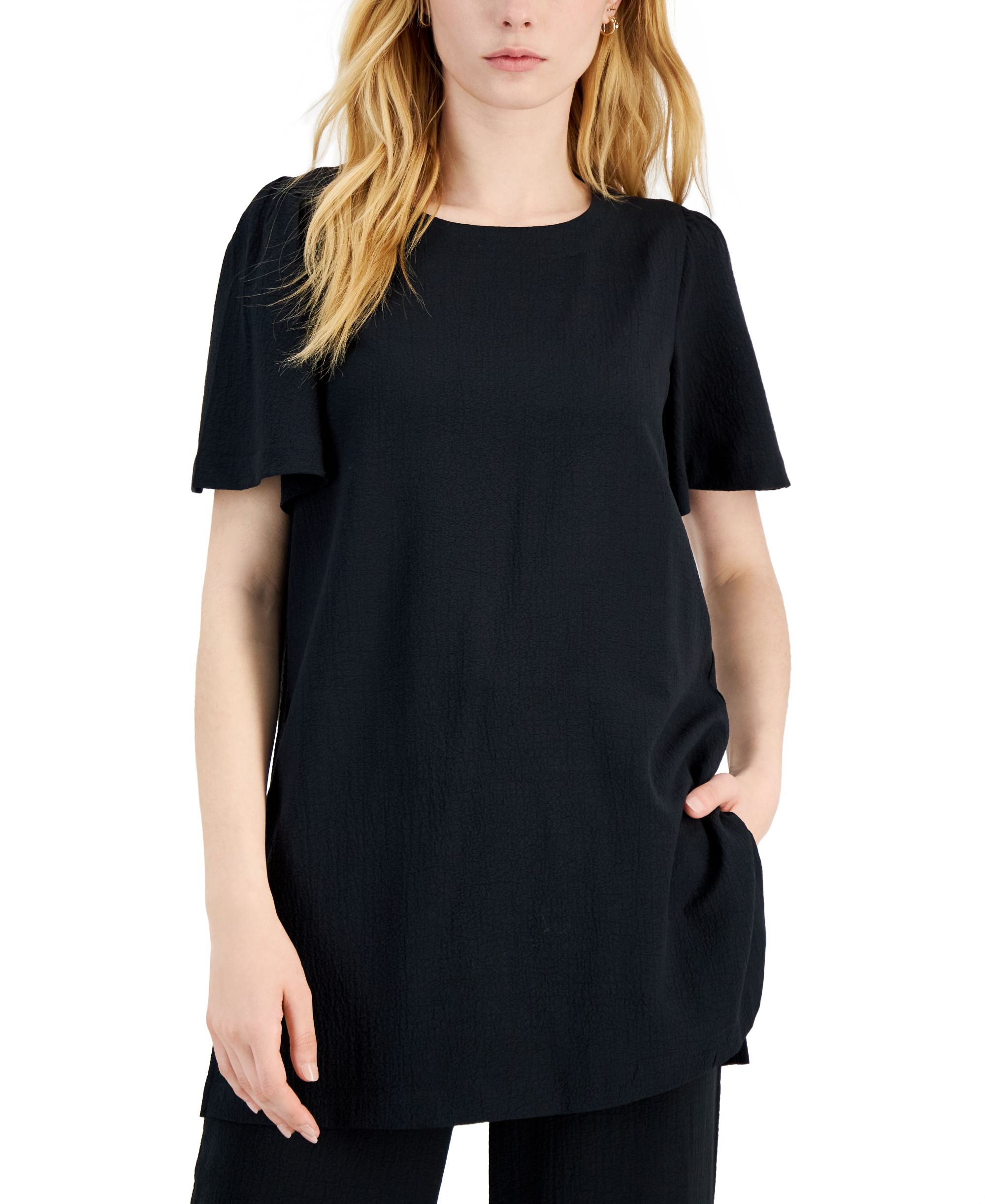 Alfani Short-Sleeve Crinkle Premium Top