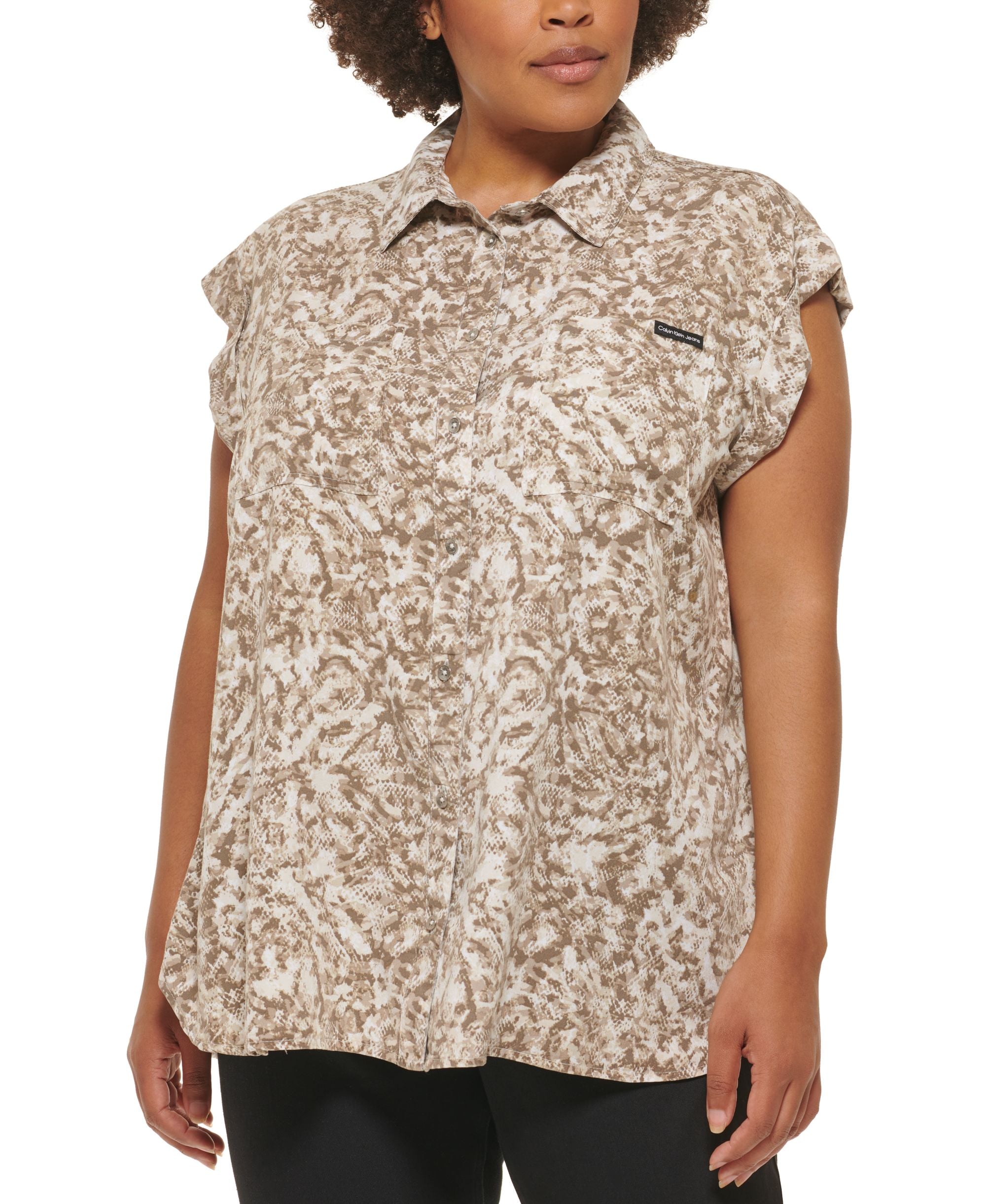 Calvin Klein Premium Jeans Modern Plus Size Printed Cuffed Sleeve Premium Top