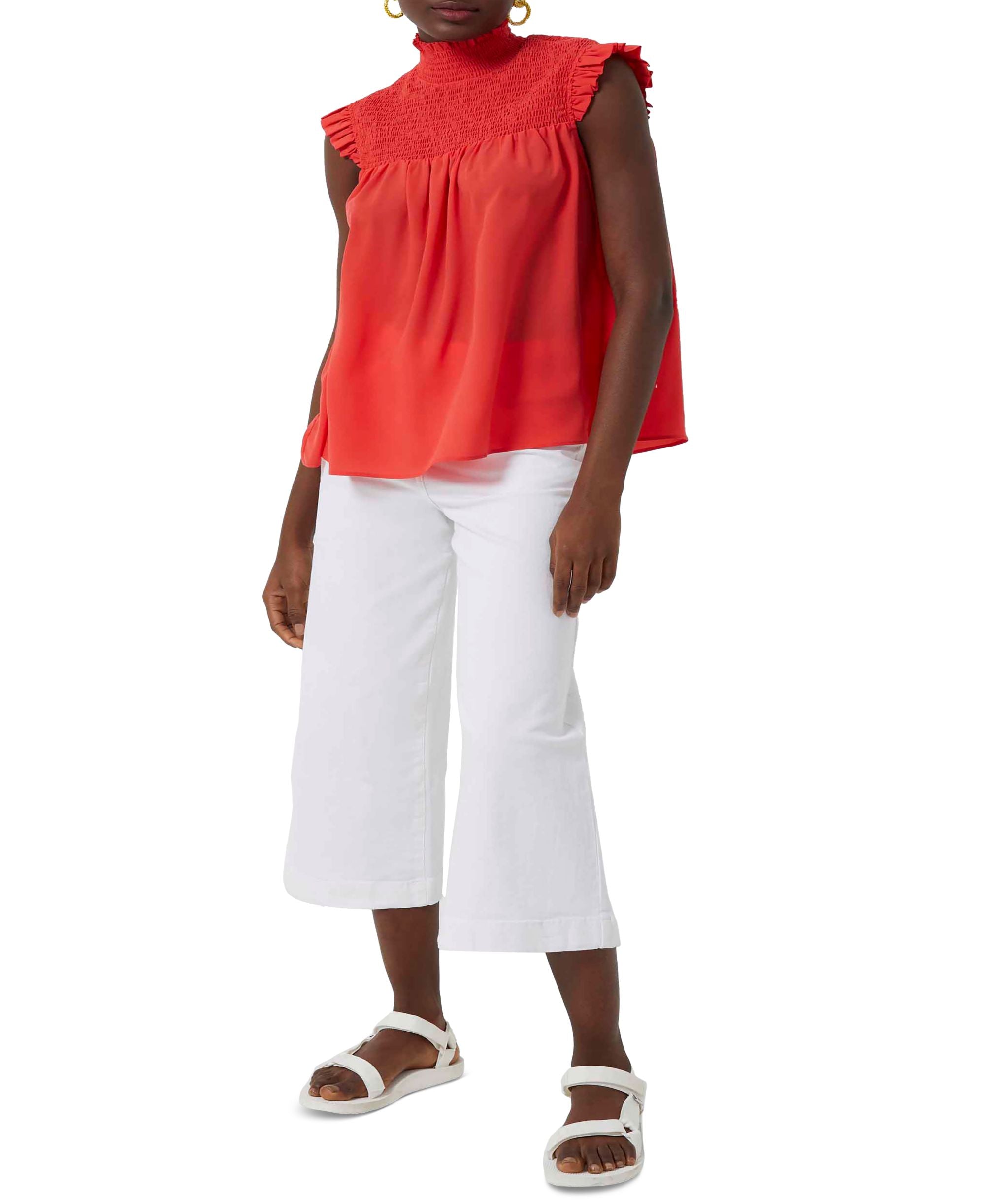 French Connection Womens Smocked Mock Neck Premium Top
