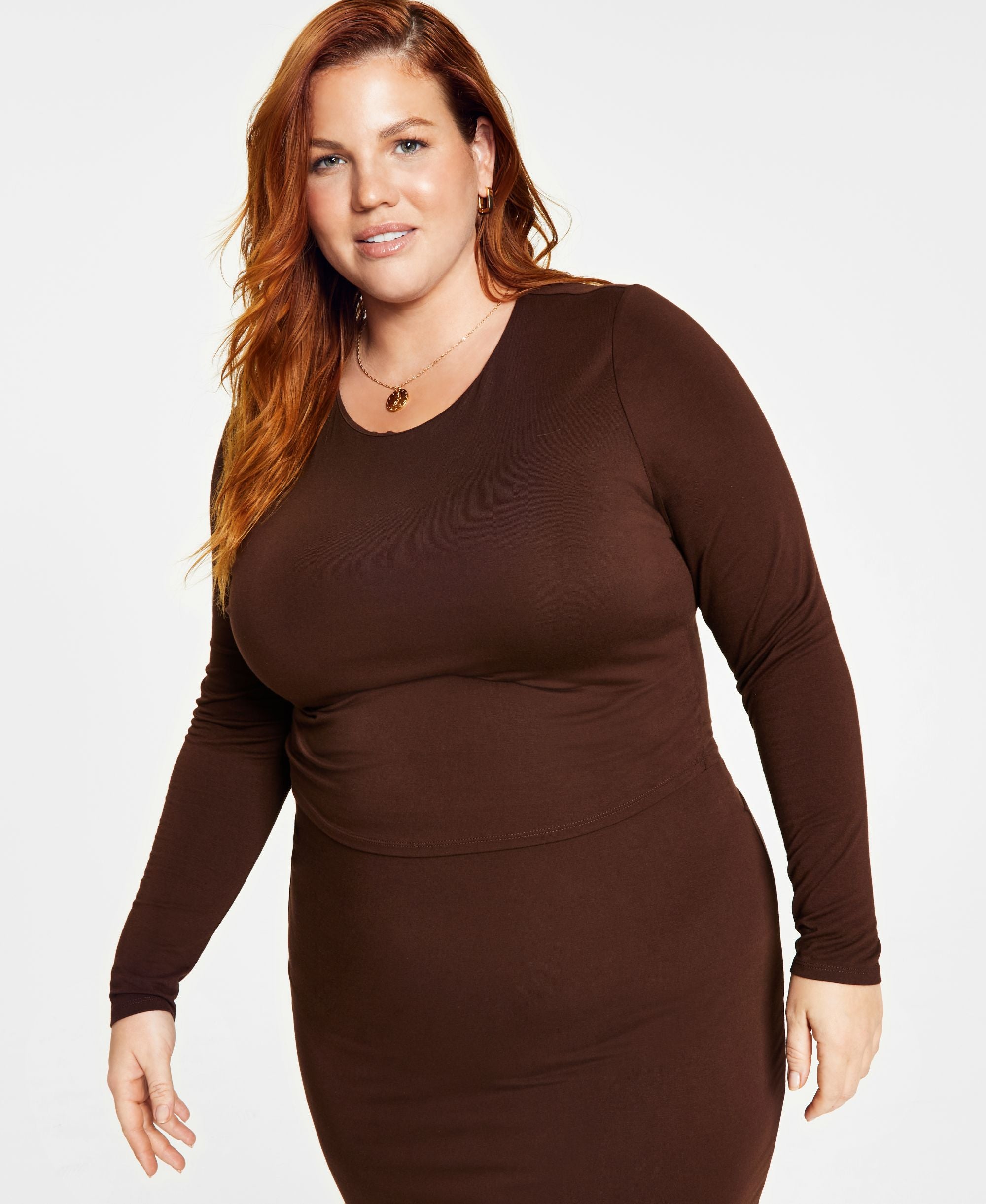 Bar III Modern Plus Size Bodycon Long Sleeved Jersey Premium Top