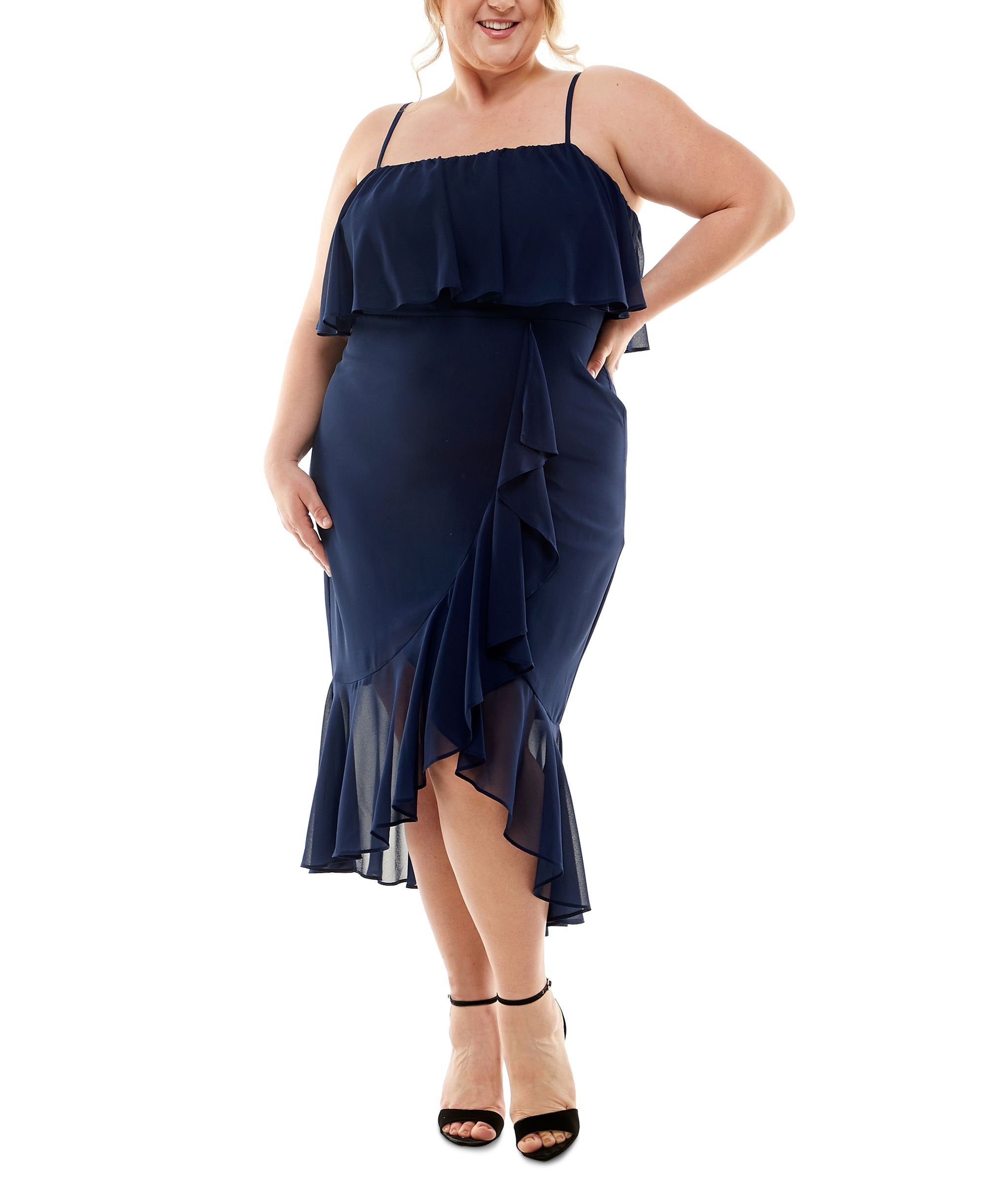 City Studios Modern Plus Size Ruffled Midi Dress