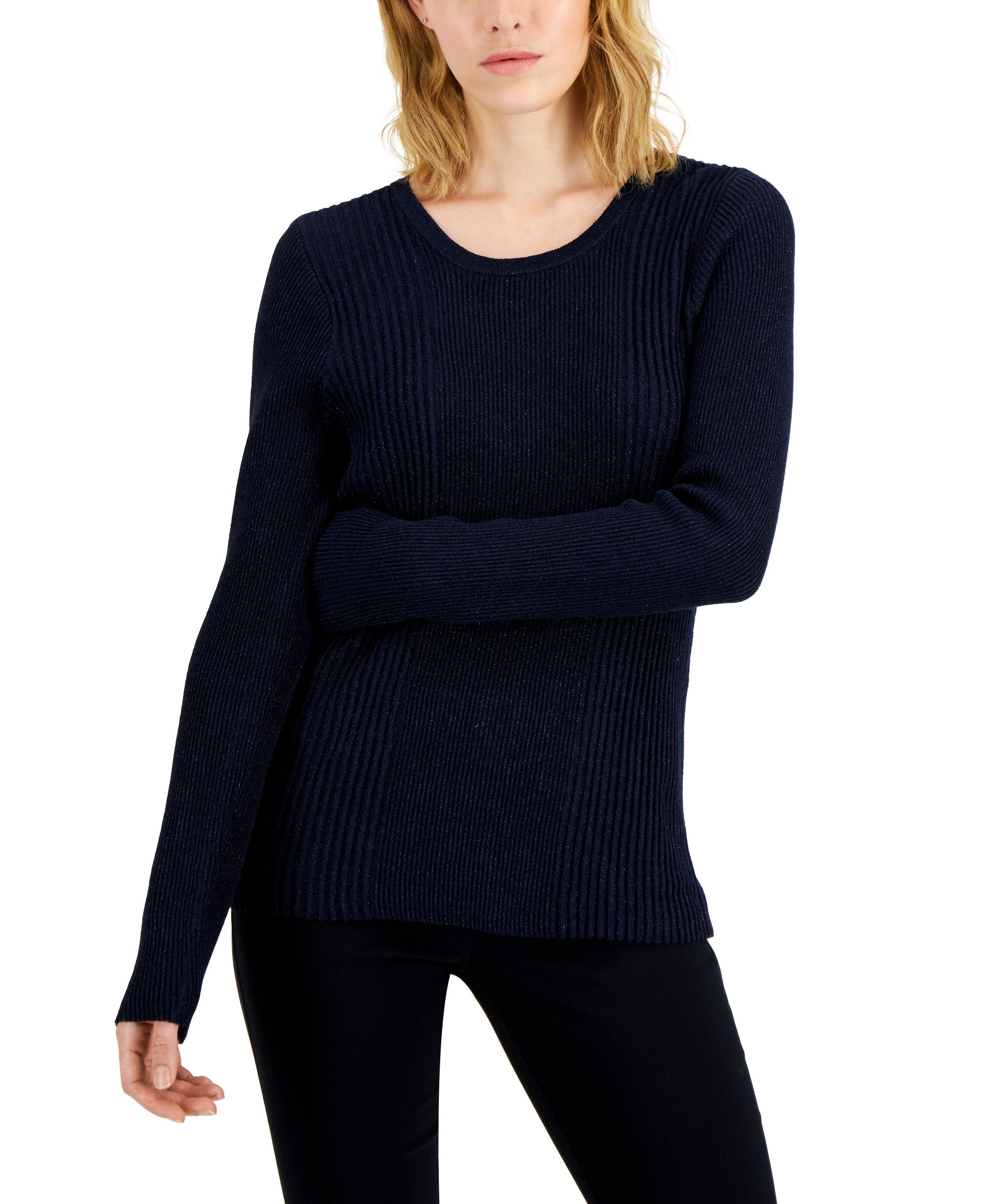 Alfani Womens Metallic Ribbed Sweater