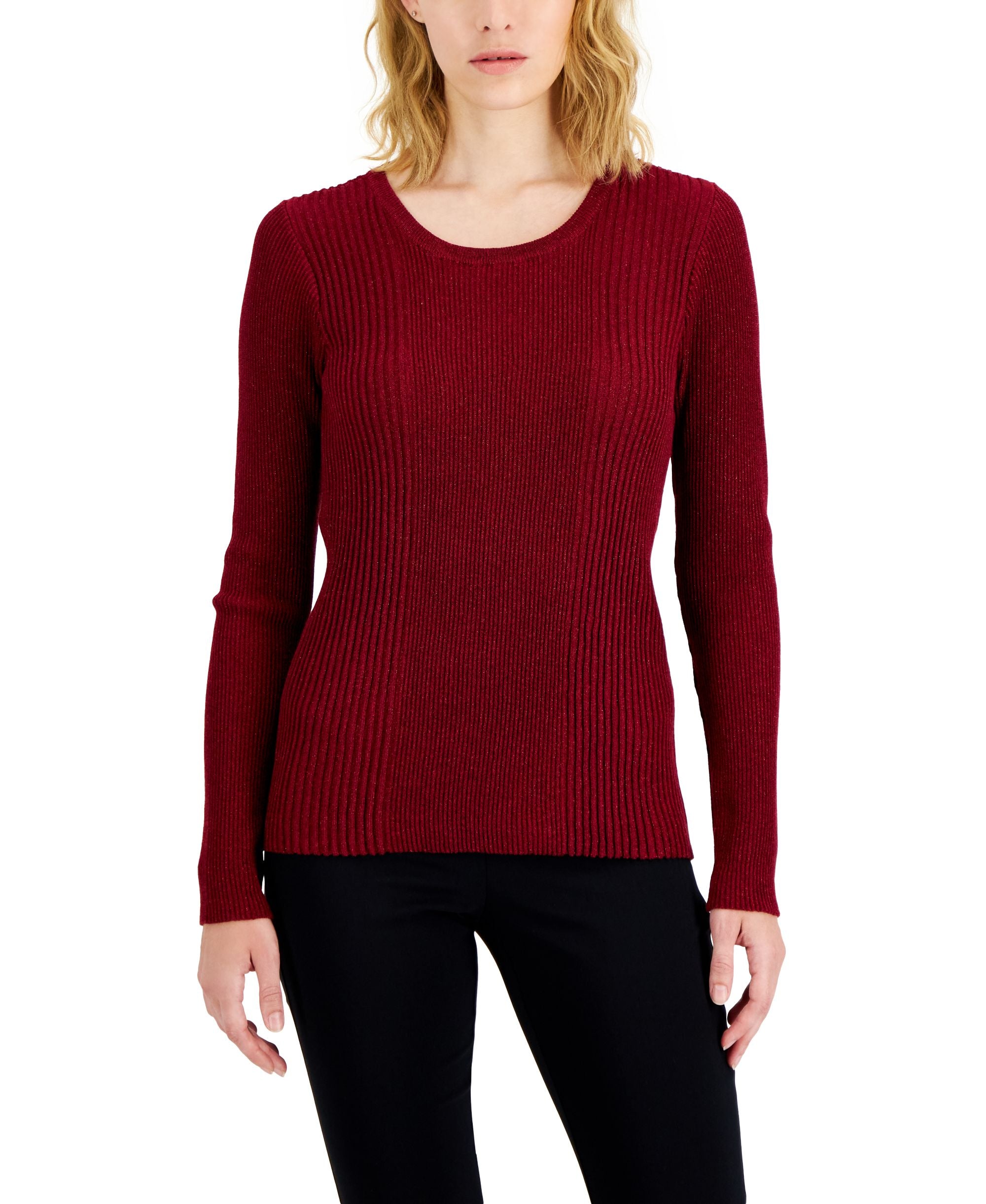 Alfani Womens Metallic Ribbed Sweater