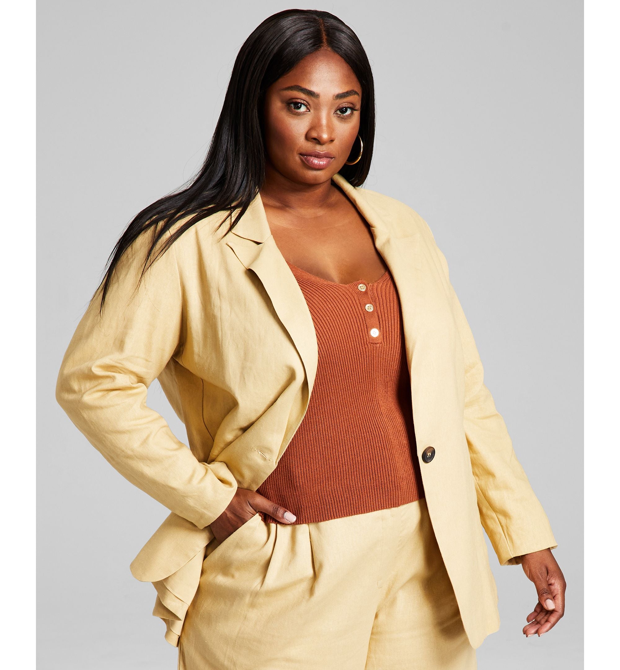 Now This Modern Plus Size Oversized Linen-Blend Blend Blazer