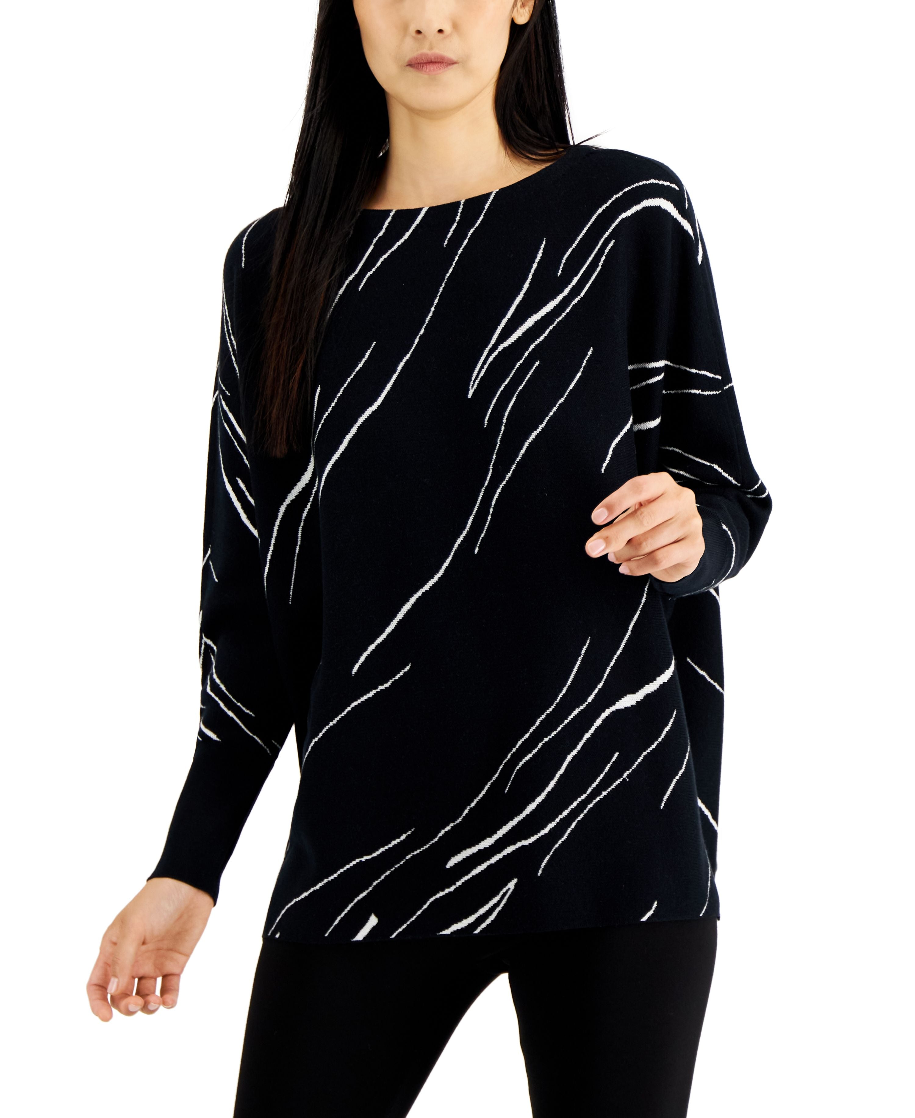 Women's Geo-Print Dolman-Sleeve Sweater