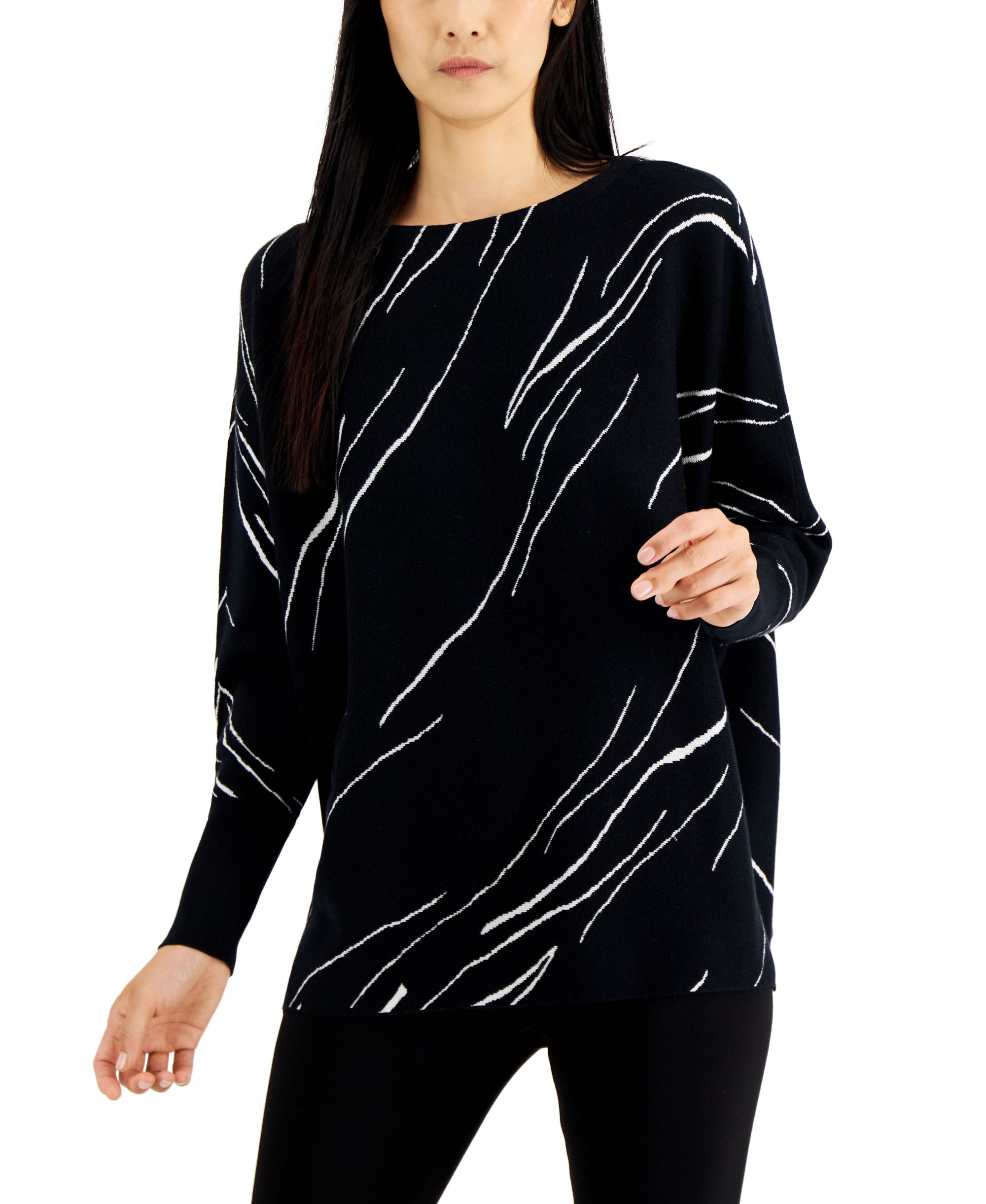 Alfani Petite Printed Boat Neck Sweater