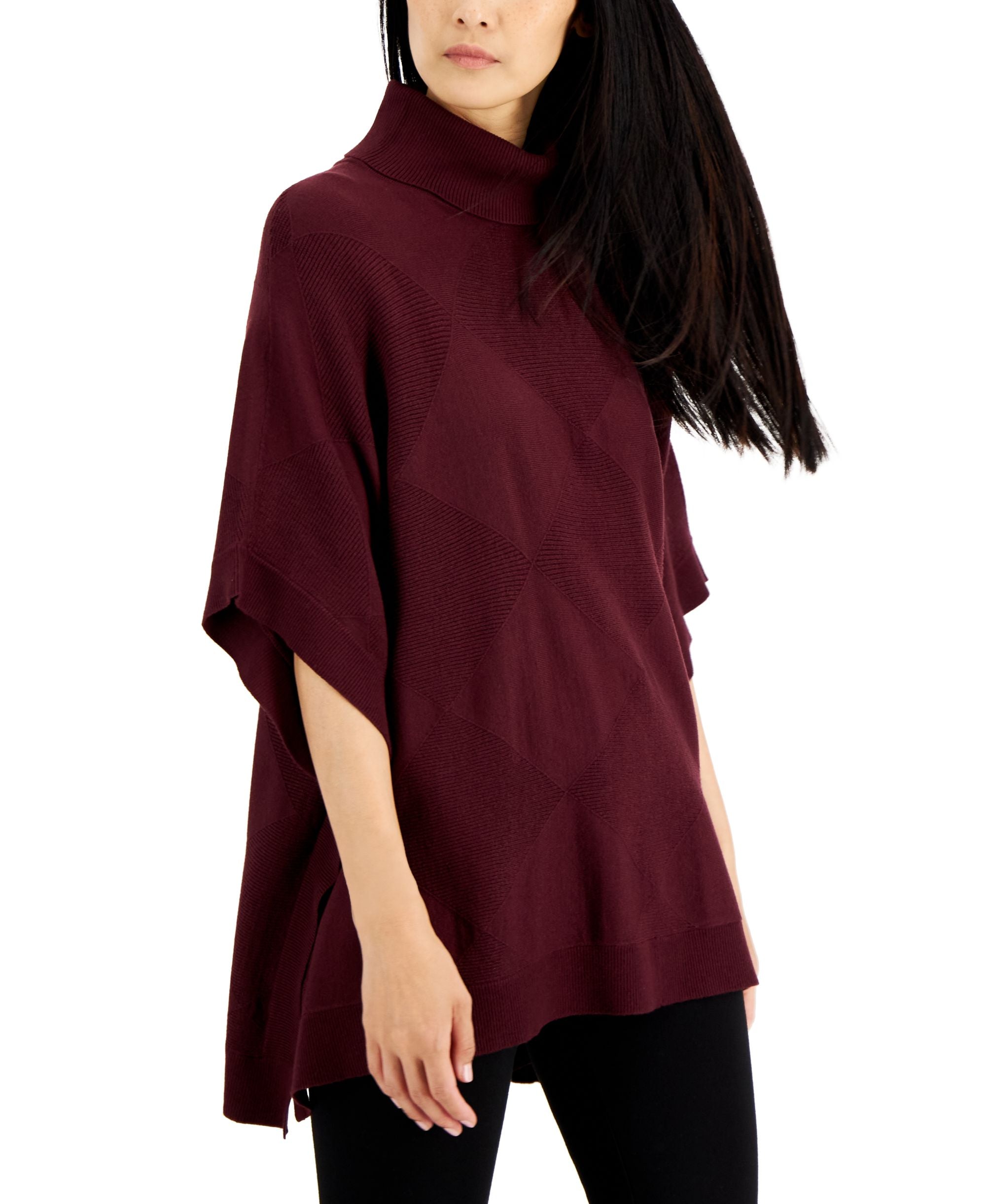 Alfani Womens Turtleneck Poncho Sweater