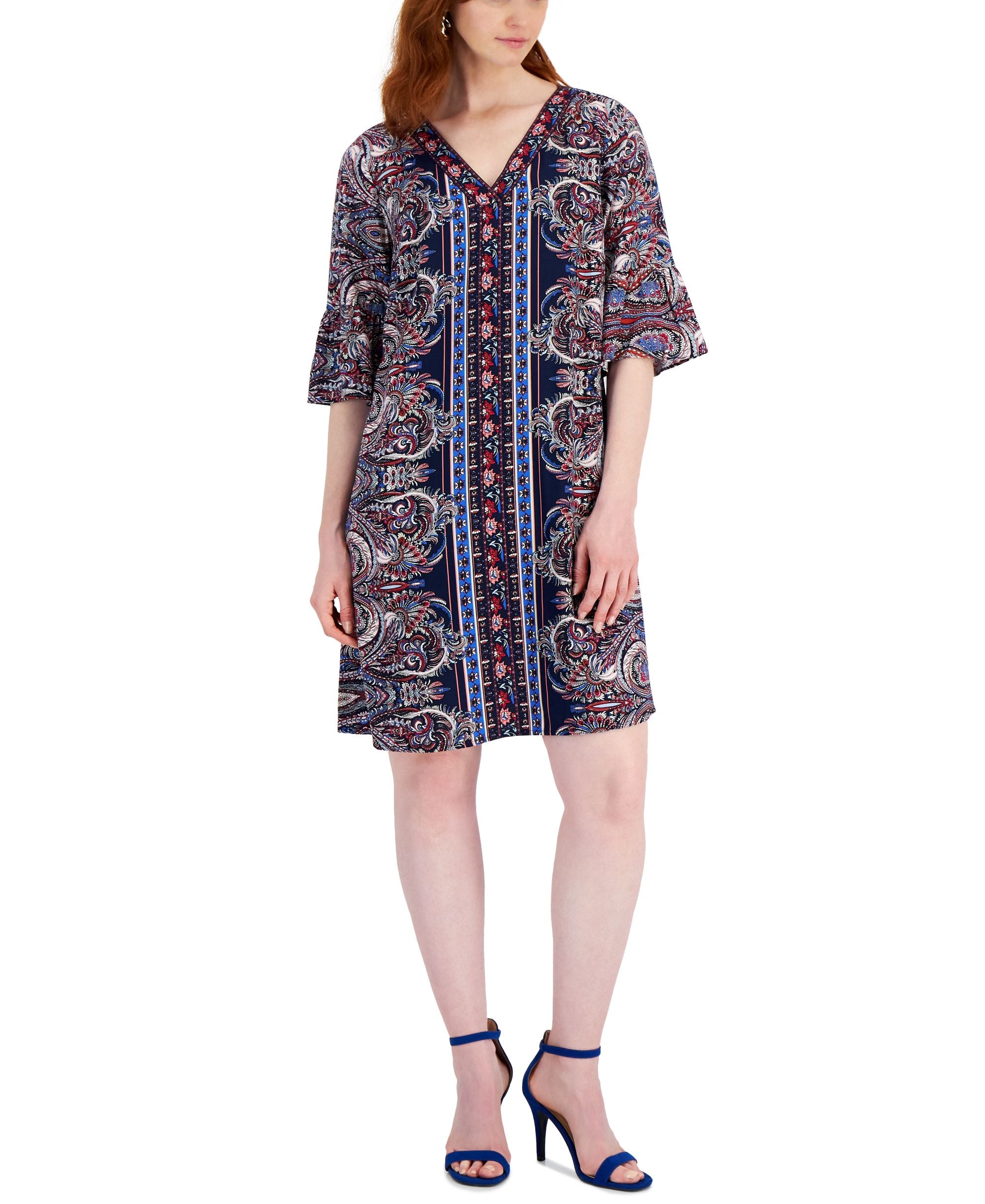 JM Collection Womens Bellisima Printed Ruffle-Sleeve Dress