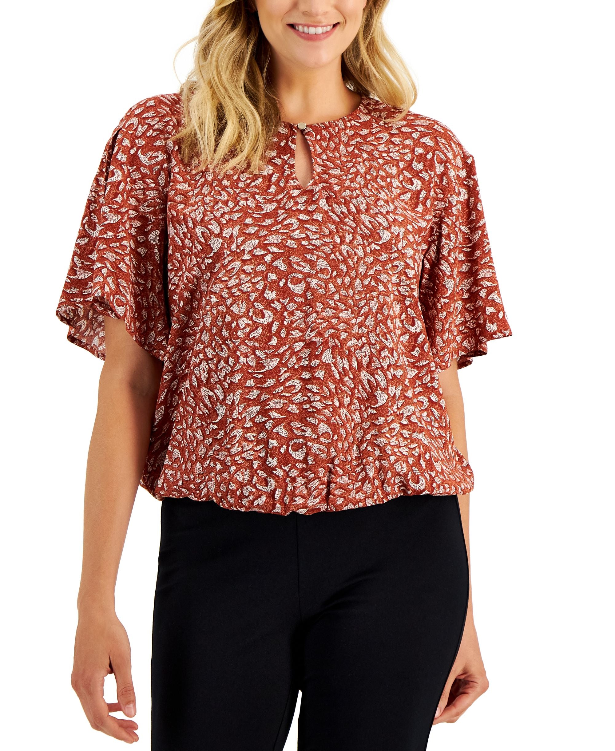 JM Collection Womens Printed Flutter Premium Top