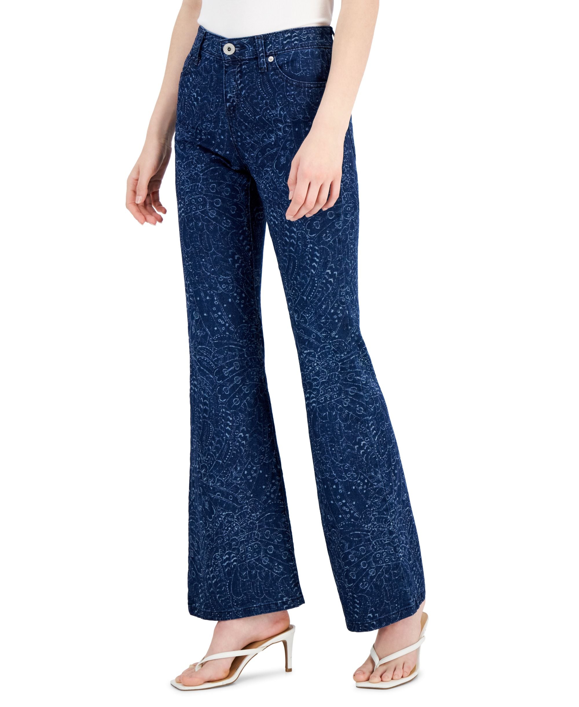 INC International Concepts Womens Printed Mid Rise Flare Leg Premium Jeans