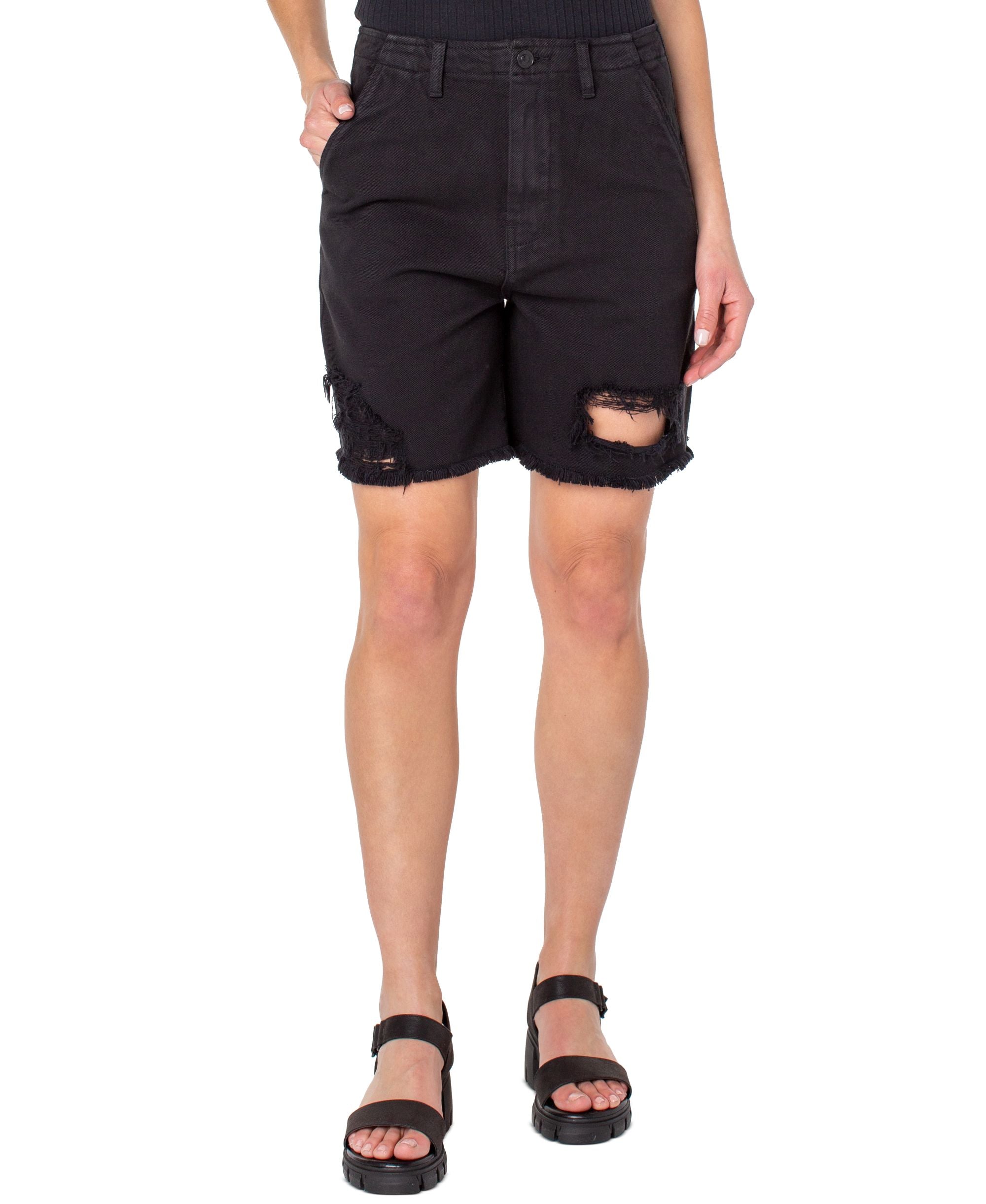 Earnest Sewn Womens Distressed Twill Denim Premium Shorts