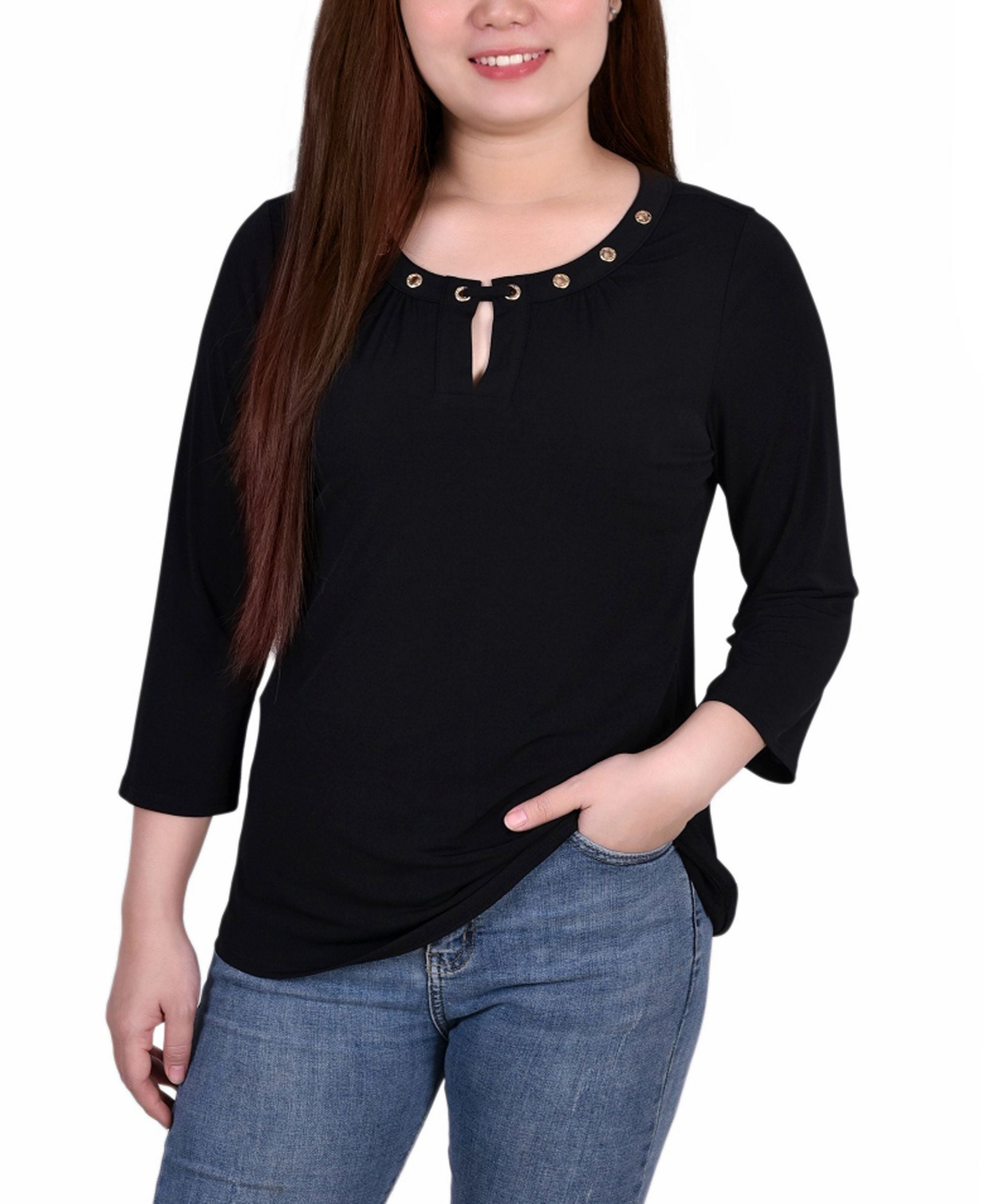 Petite Size 3/4 Sleeve Grommet Premium Top