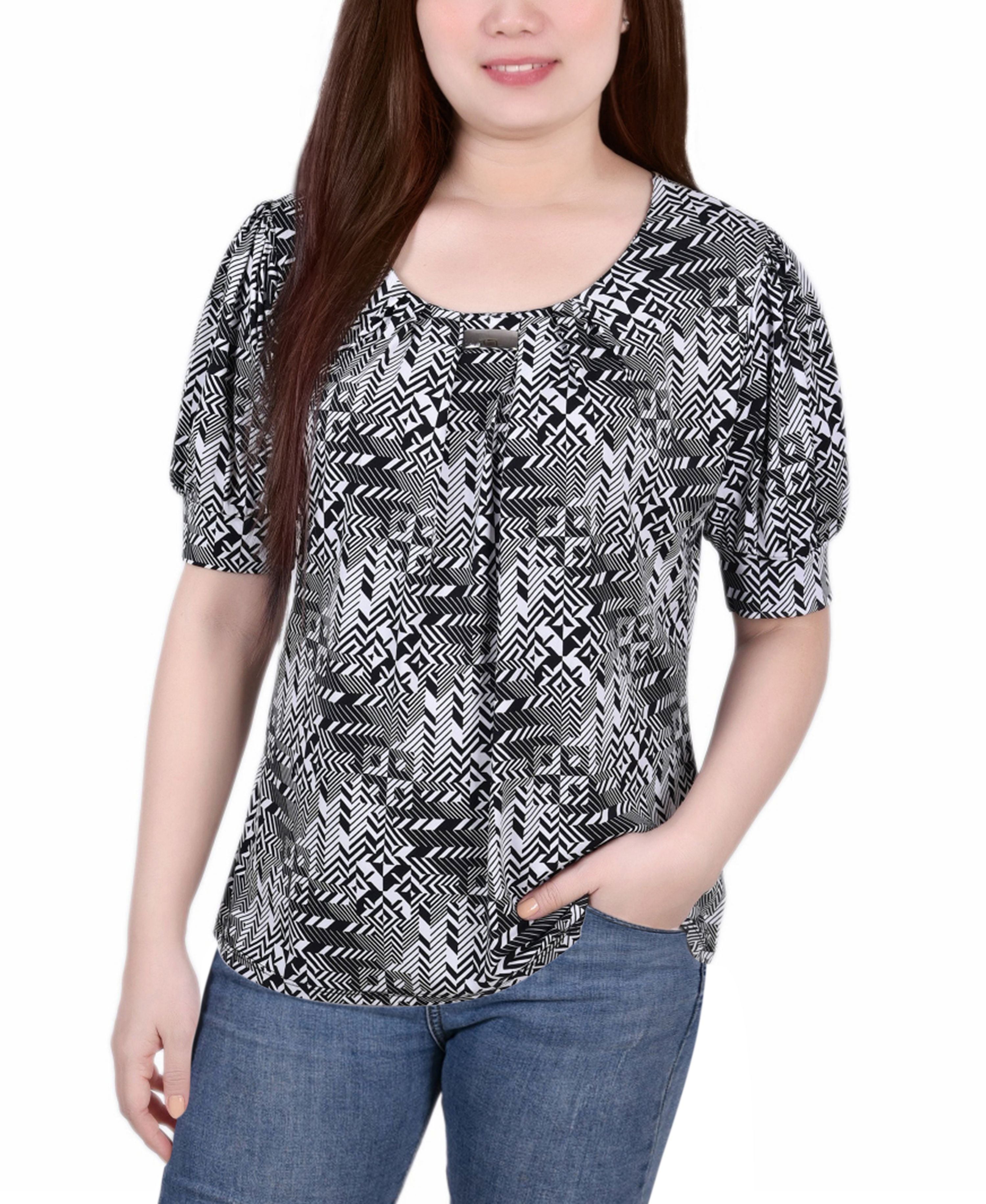 Petite Printed Balloon Sleeve Premium Top