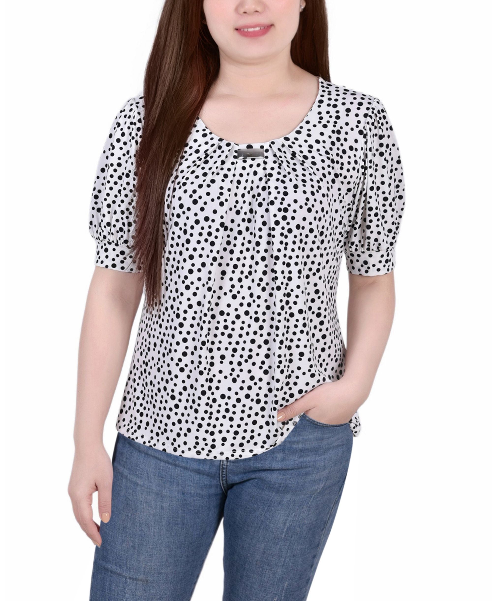 Petite Printed Balloon Sleeve Premium Top
