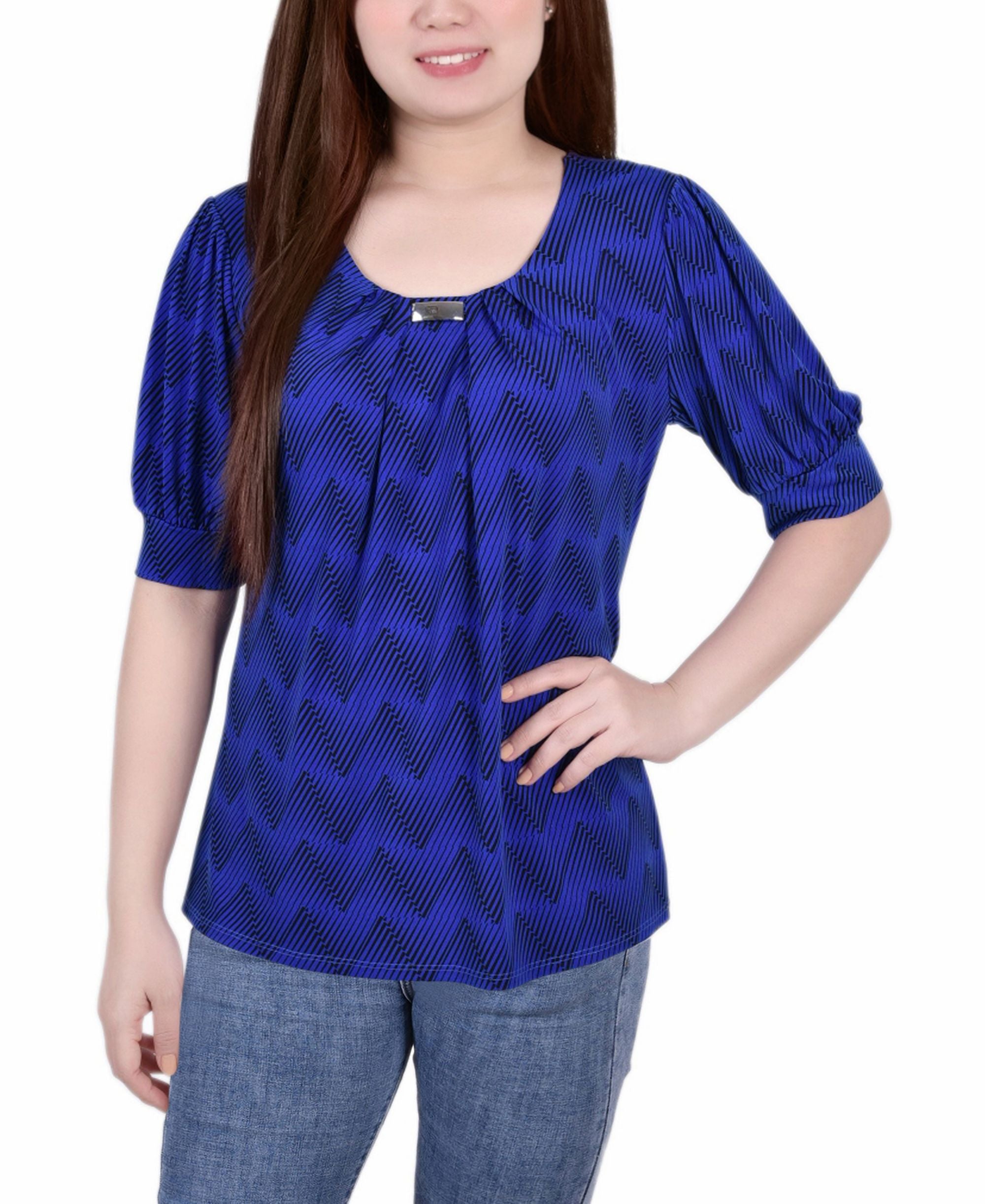 Petite Printed Balloon Sleeve Premium Top