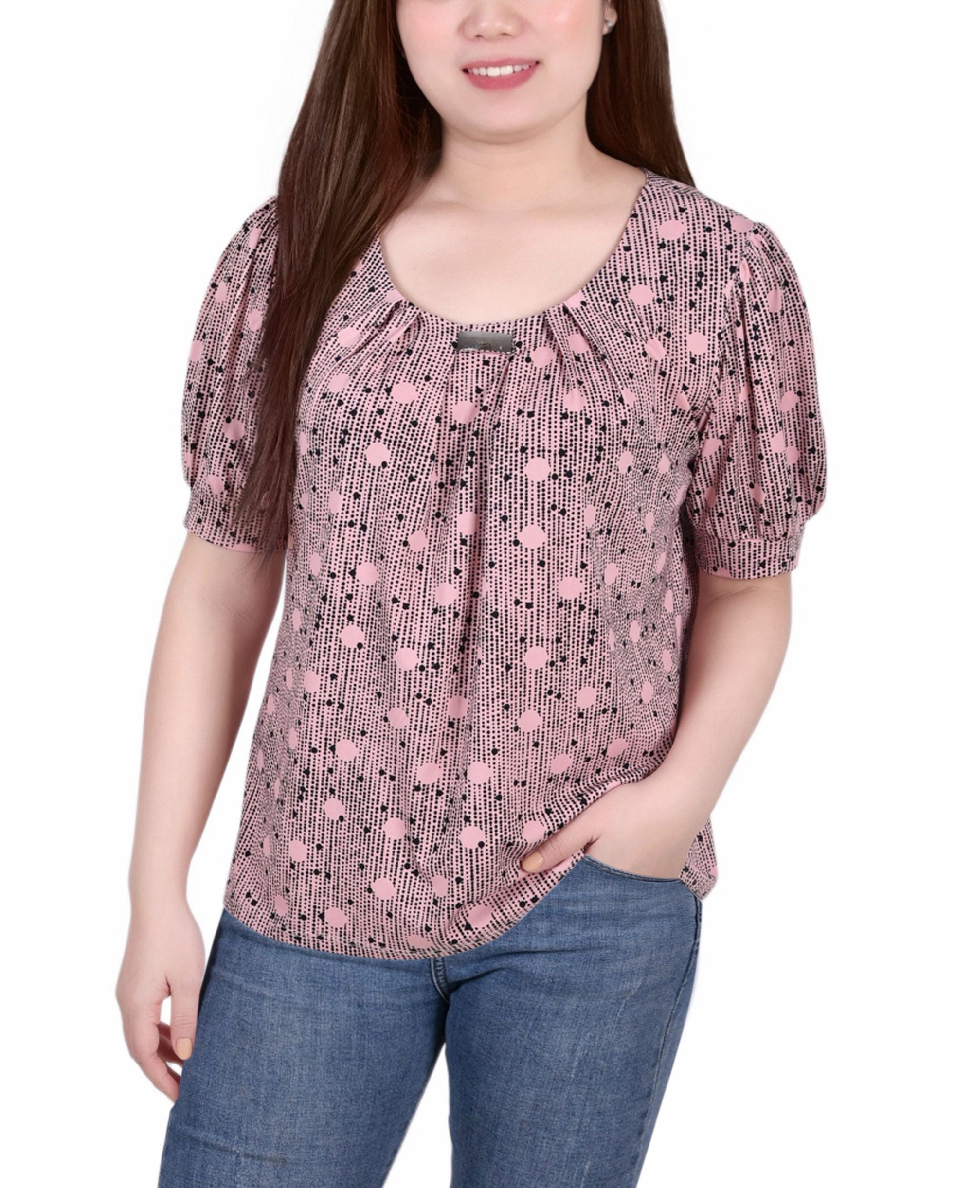 Petite Printed Balloon Sleeve Premium Top