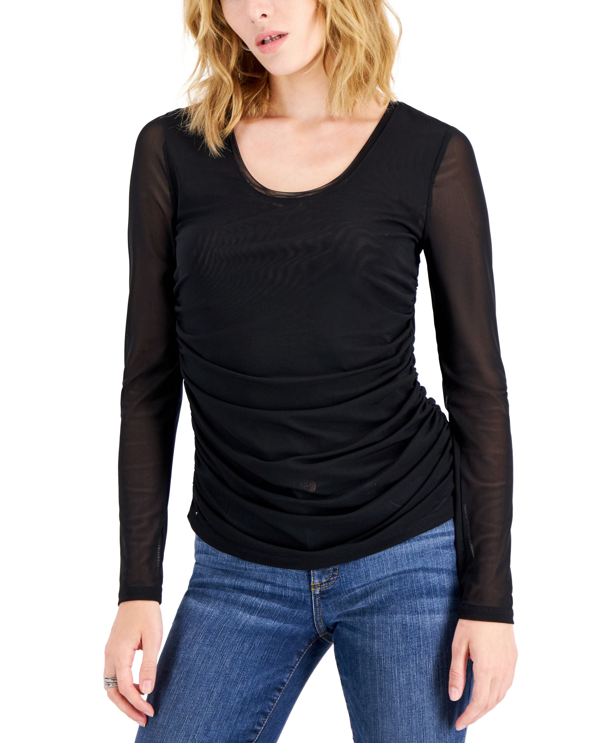 INC International Concepts Womens Side Ruched Mesh Premium Top