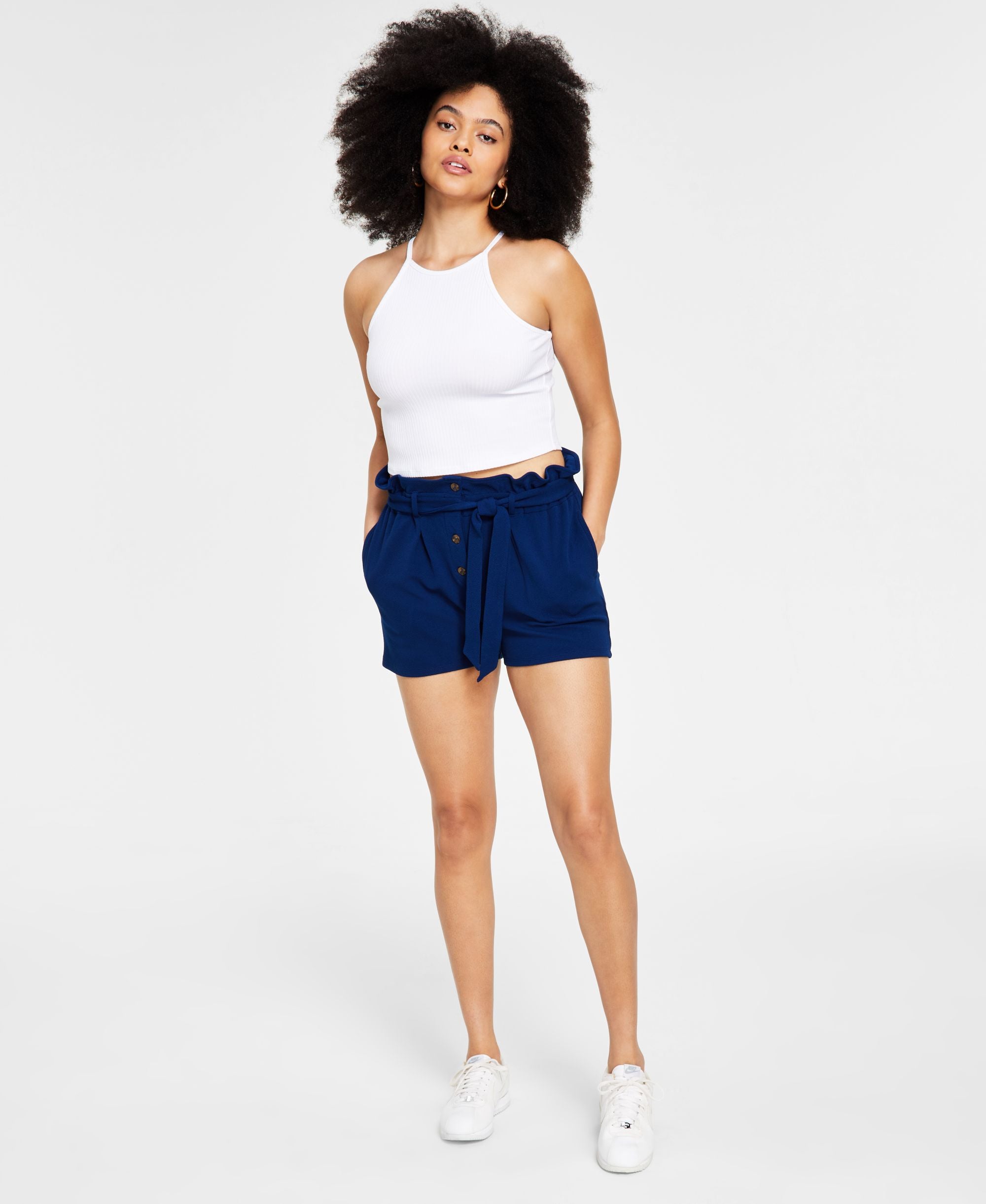 Bar III Womens High Waist Button Fly Premium Shorts