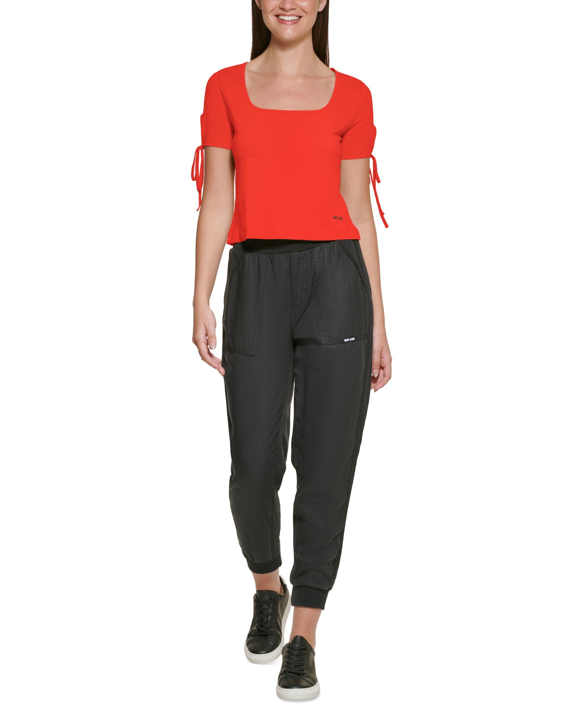 DKNY Premium Jeans Womens Cropped Tied Sleeve T-Modern Shirt