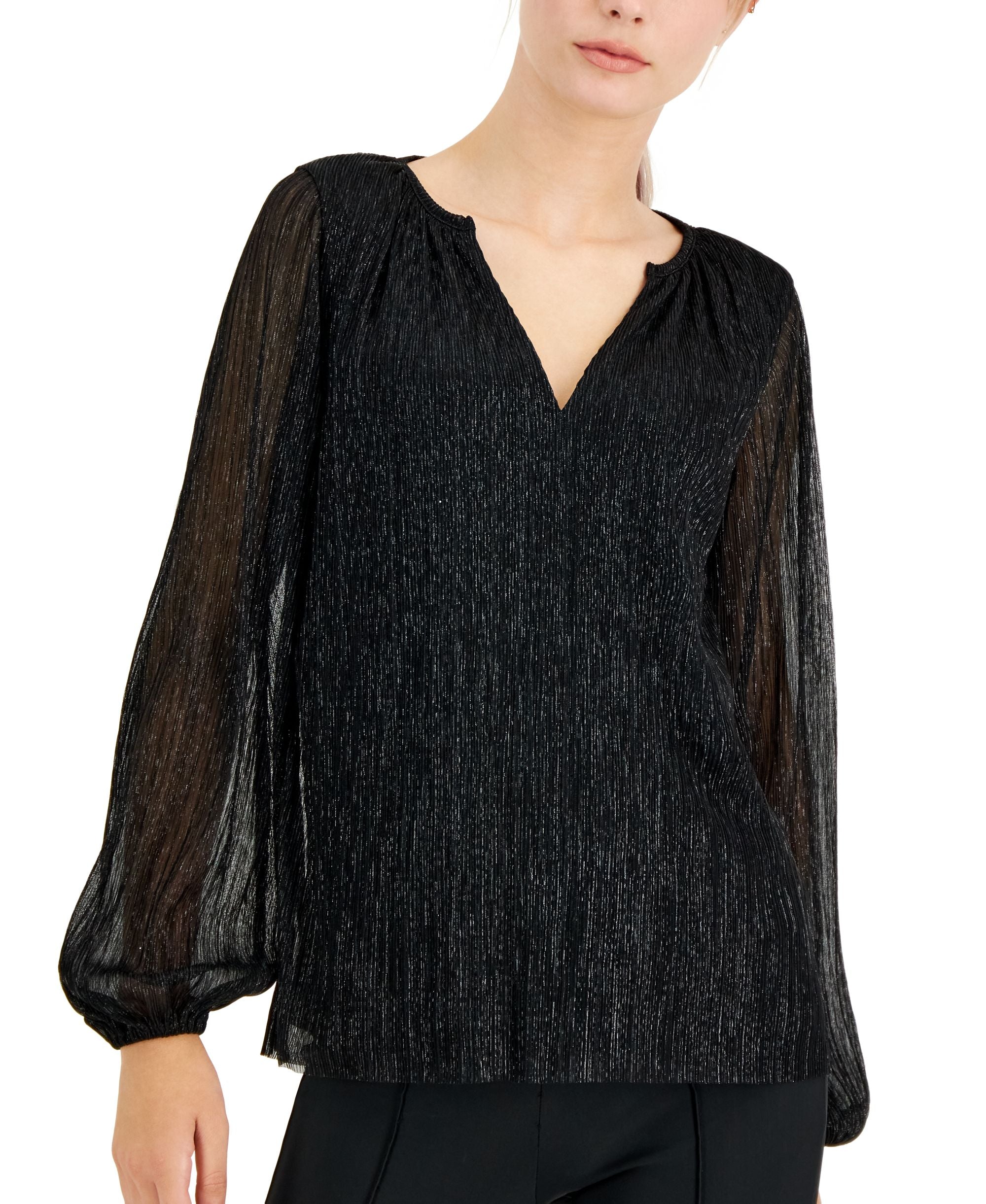 Alfani Petite Metallic Peasant Premium Top
