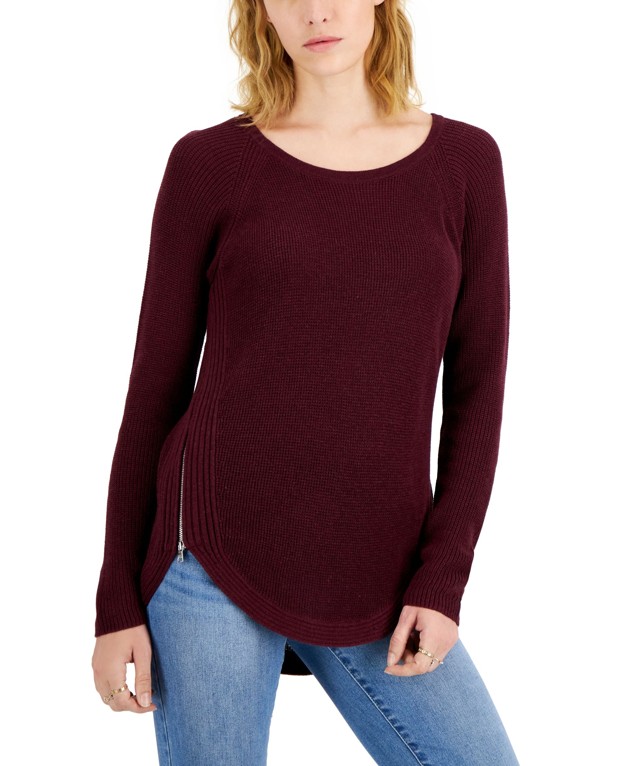 INC International Concepts Womens Waffle Knit Side Zip Tunic Sweater