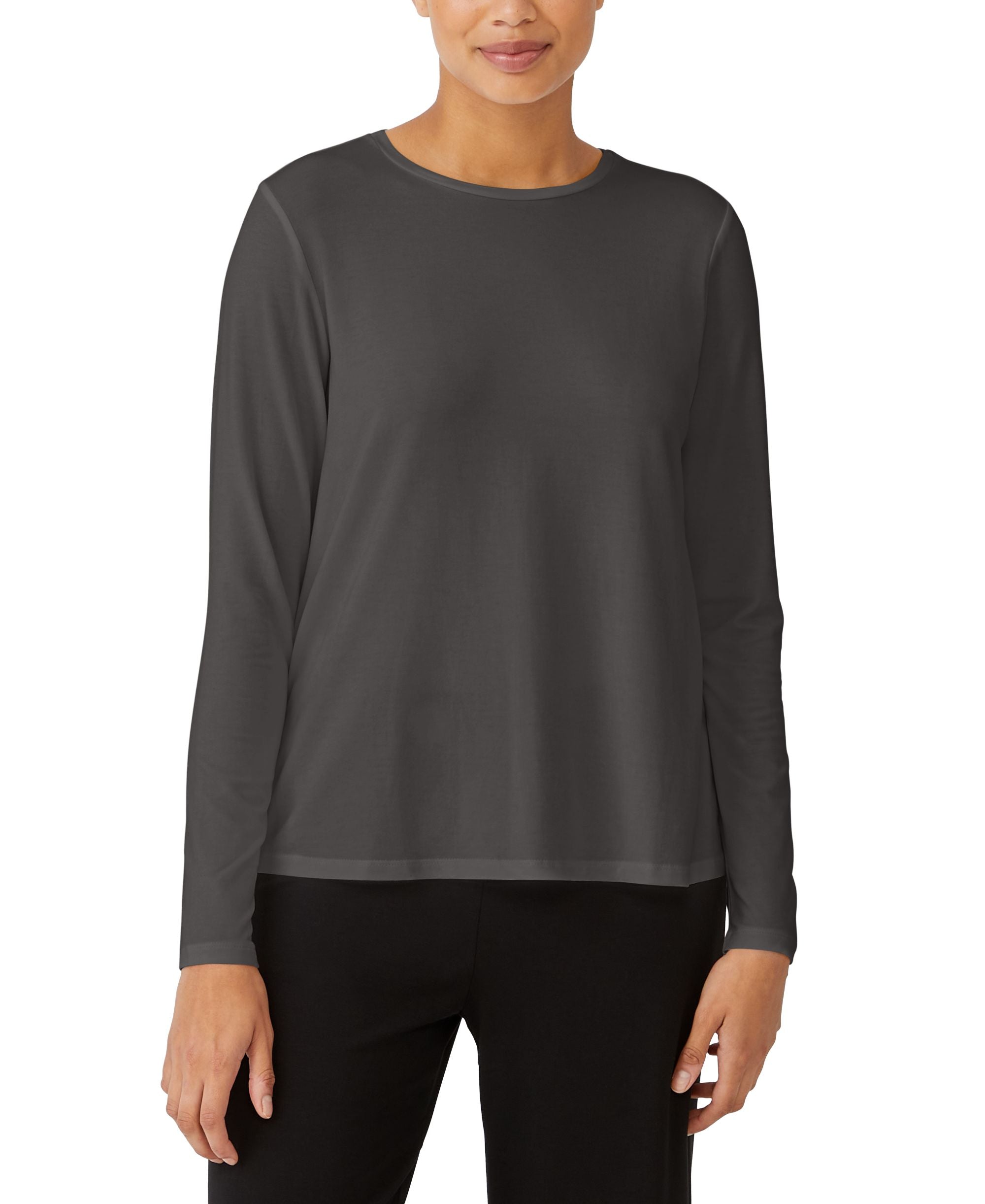 Eileen Fisher Womens Crewneck Long-Sleeve Premium Top
