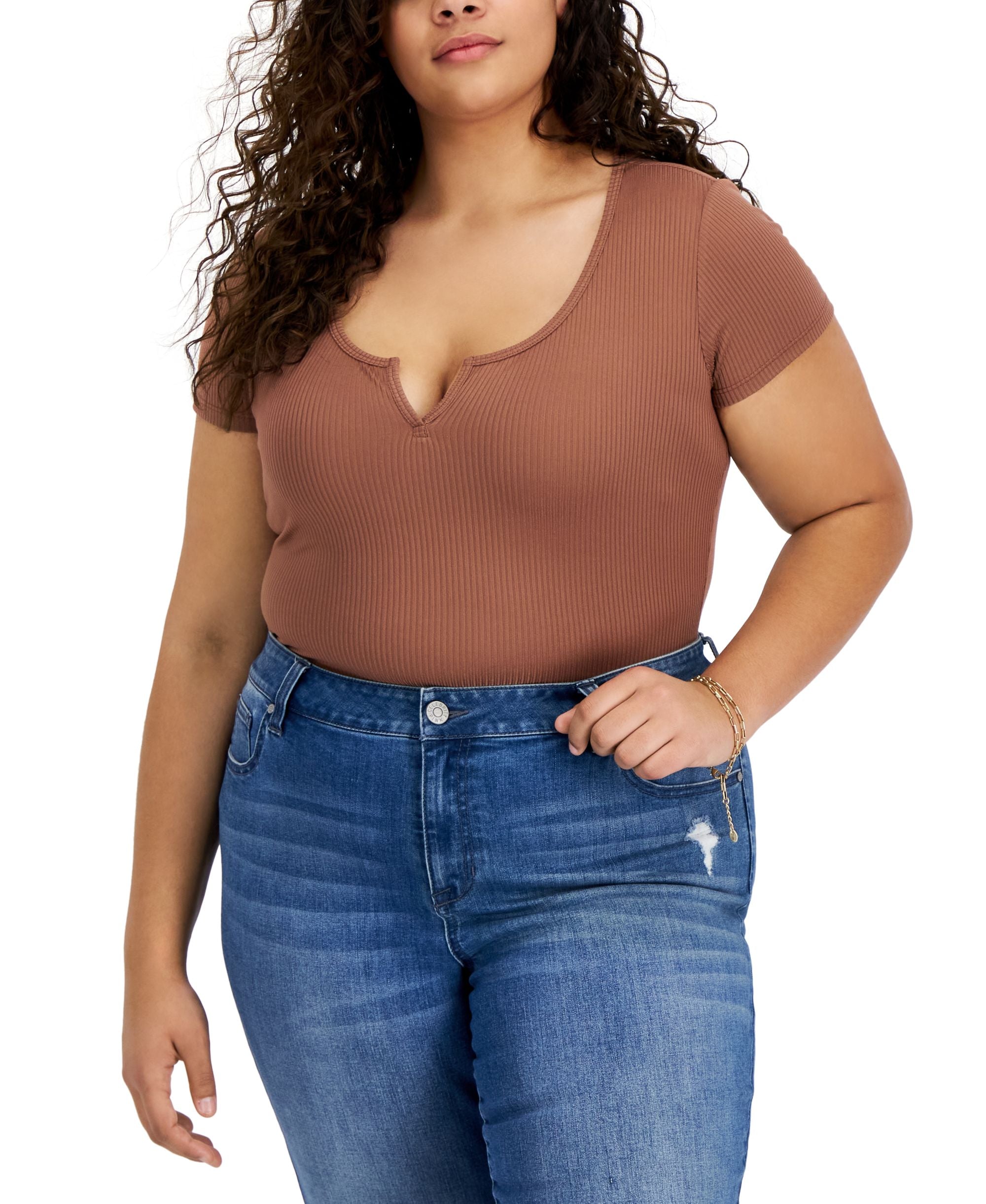 Modern Plus Size V-Notch Bodysuit