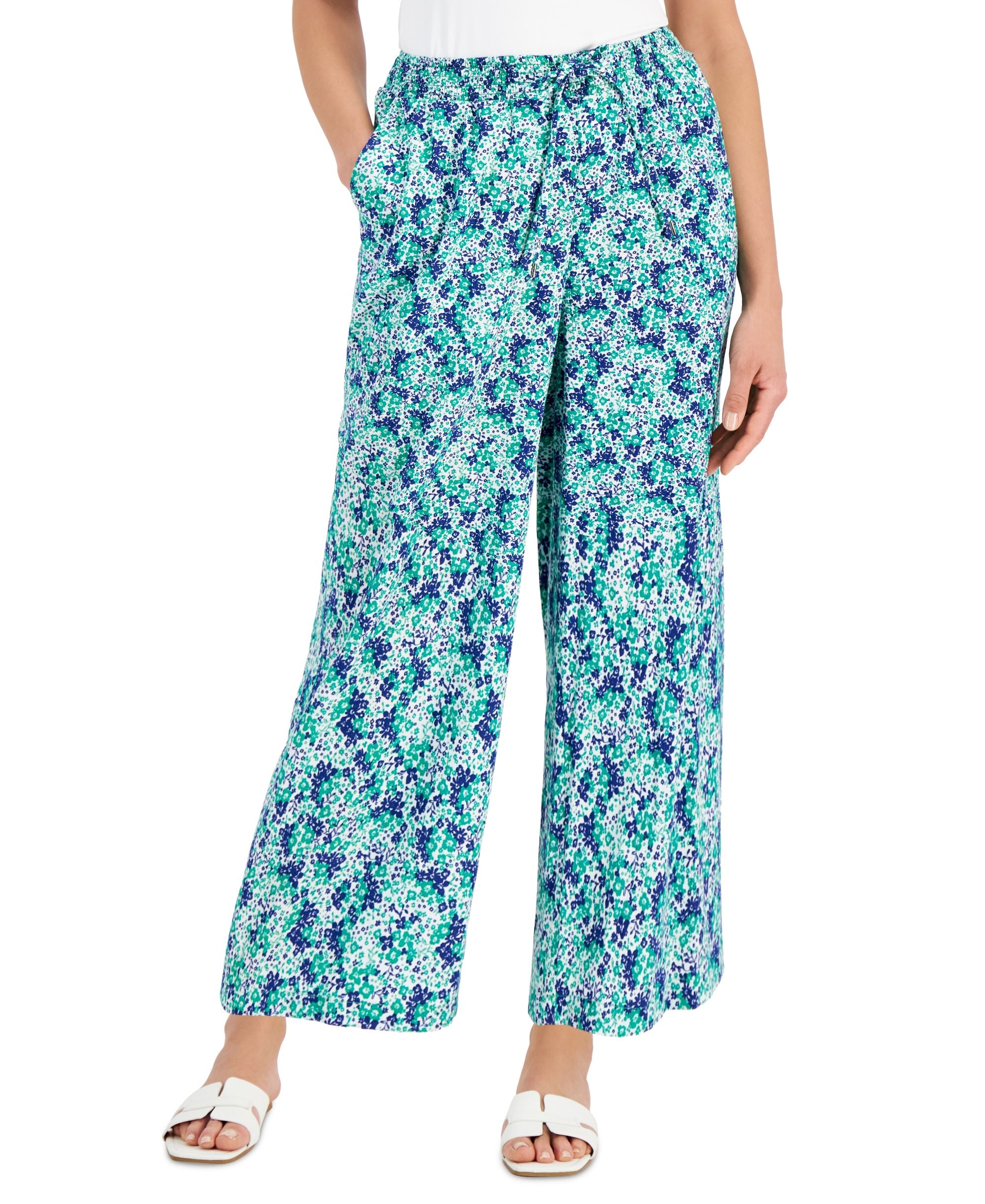 Style & Co Womens Comfort-Waist Cropped Wide-Leg Signature Pants