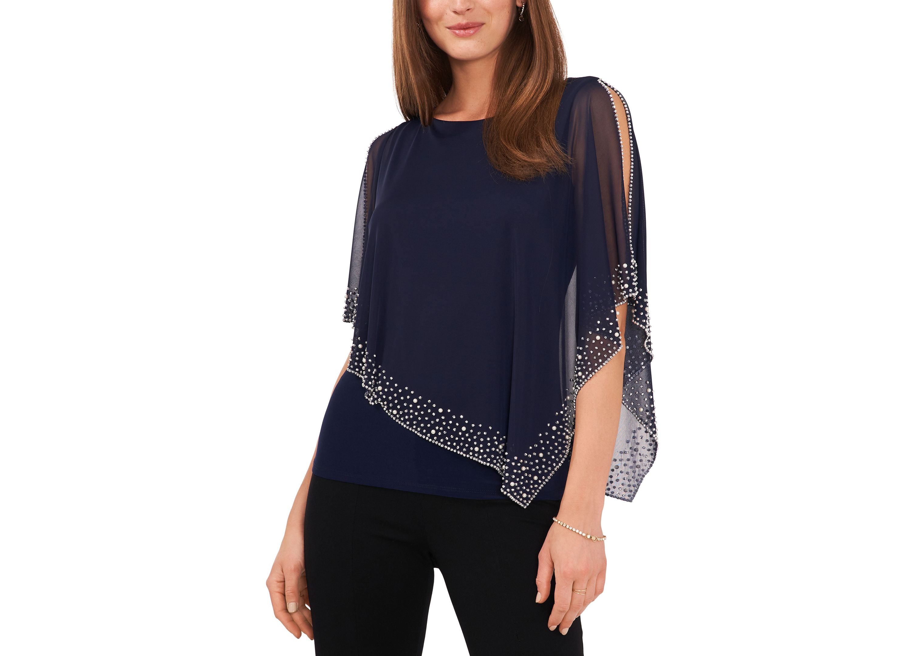 Women's Beaded Overlay Cape Premium Top