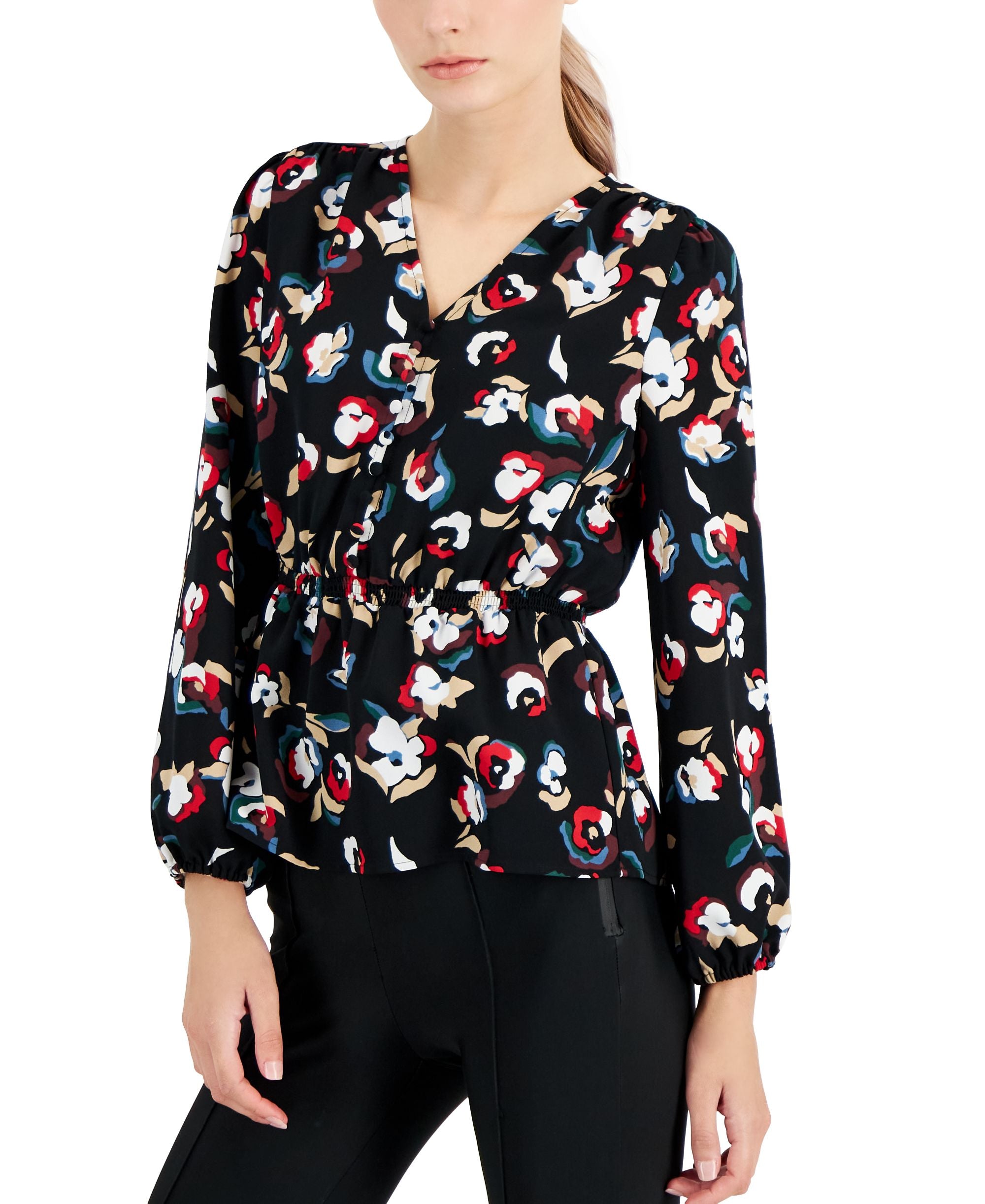 Alfani Petite Smocked Peplum Premium Top