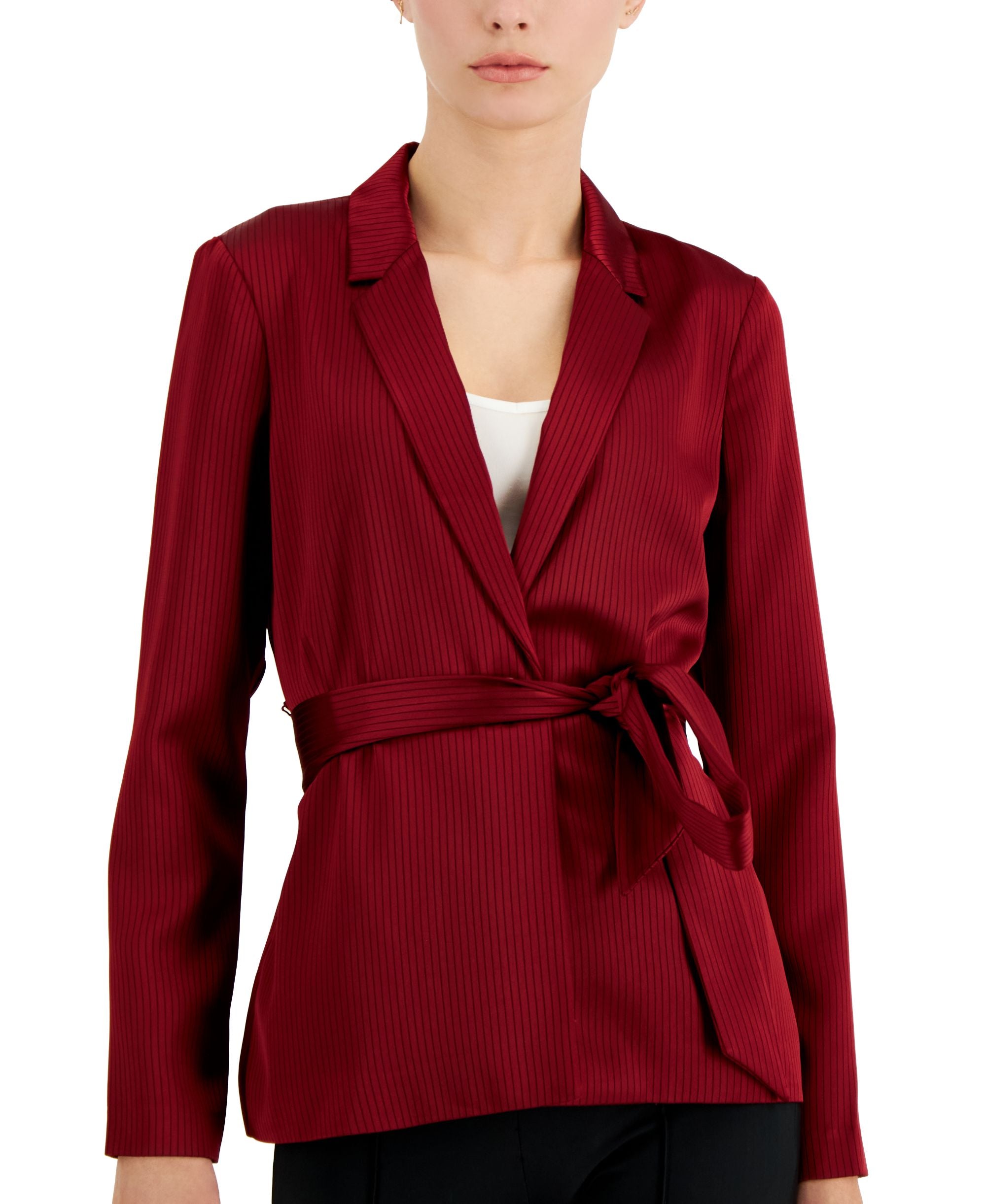 Alfani Petite Tie-Waist Pinstripe Blazer