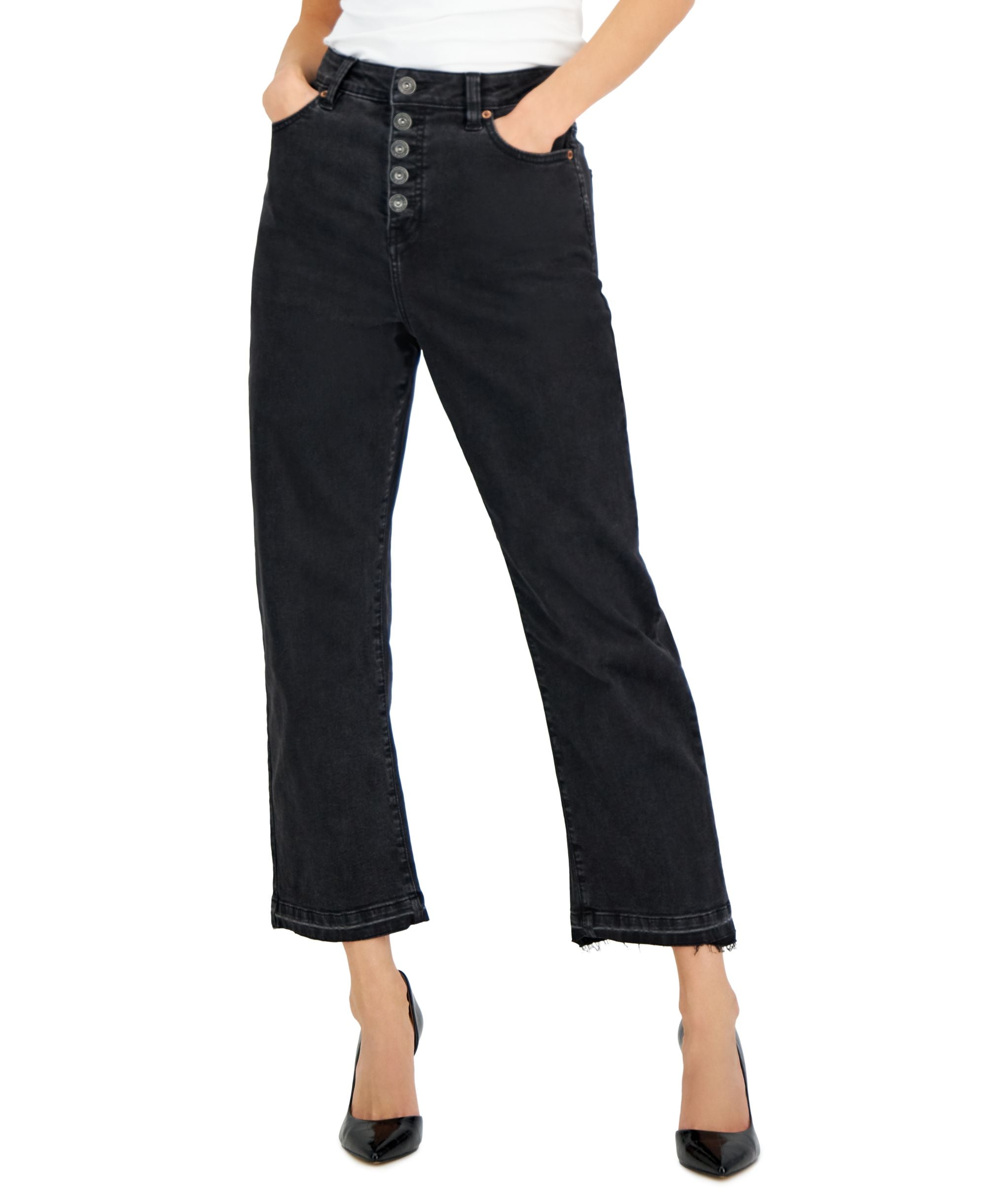 INC International Concepts Womens High Rise Button Fly Straight-Cut Premium Jeans