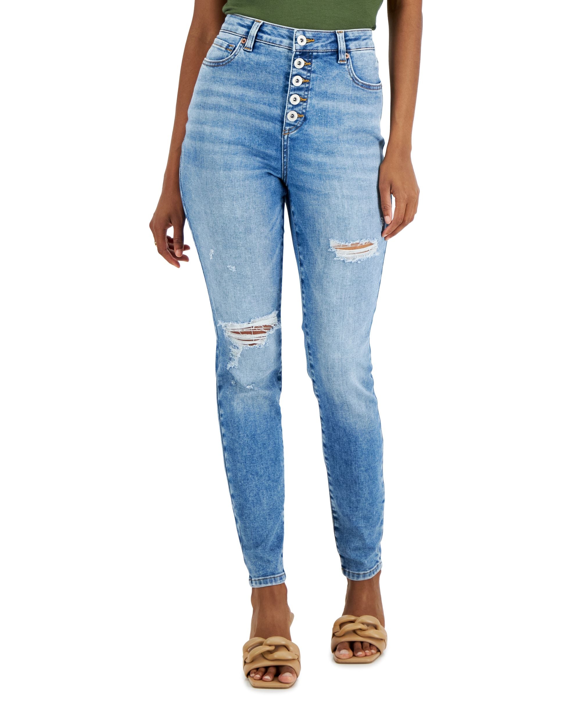 INC International Concepts Womens High Rise Destructed Skinny-Fit Premium Jeans