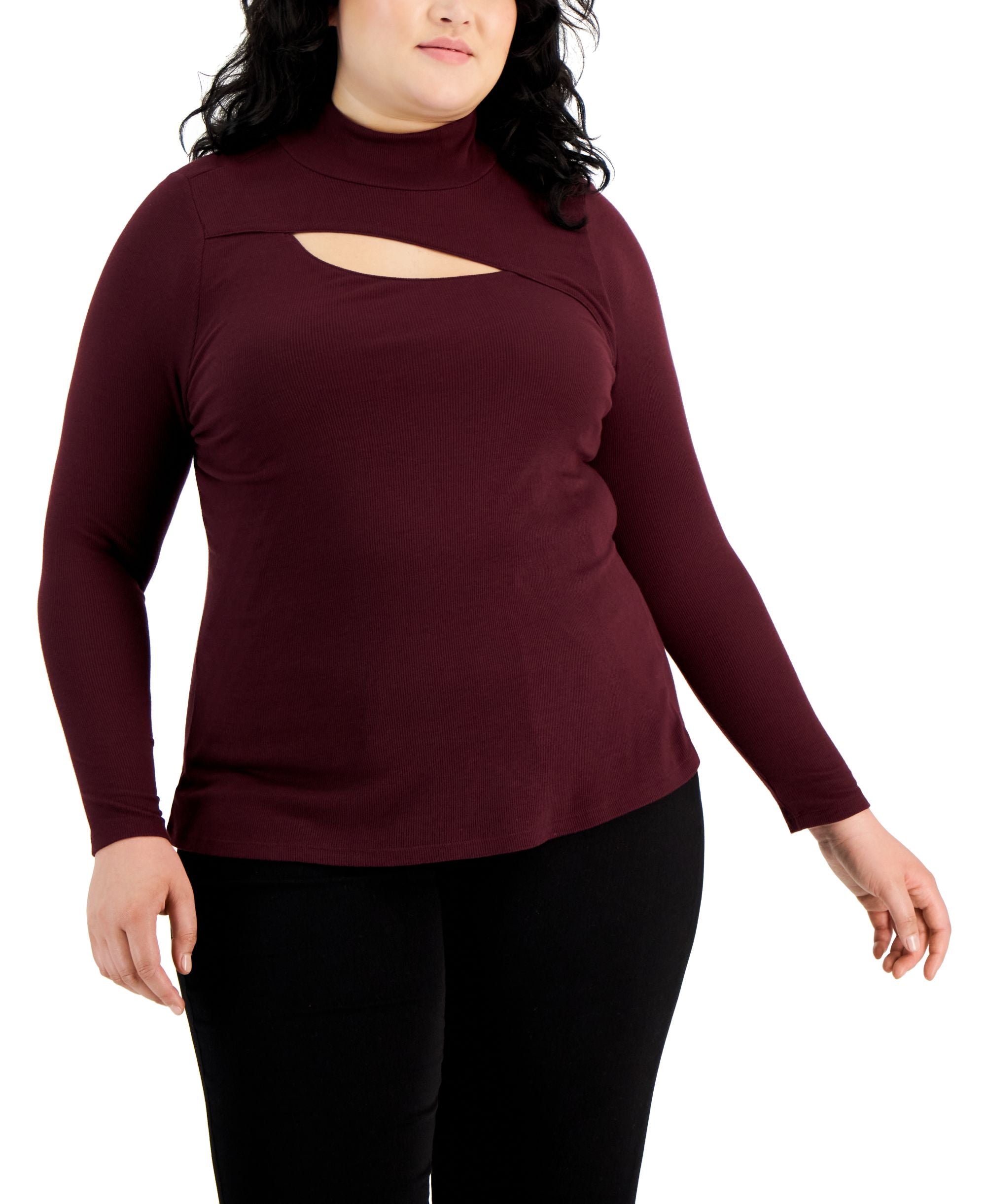 INC International Concepts Plus Size Cutout Mock Neck Premium Top