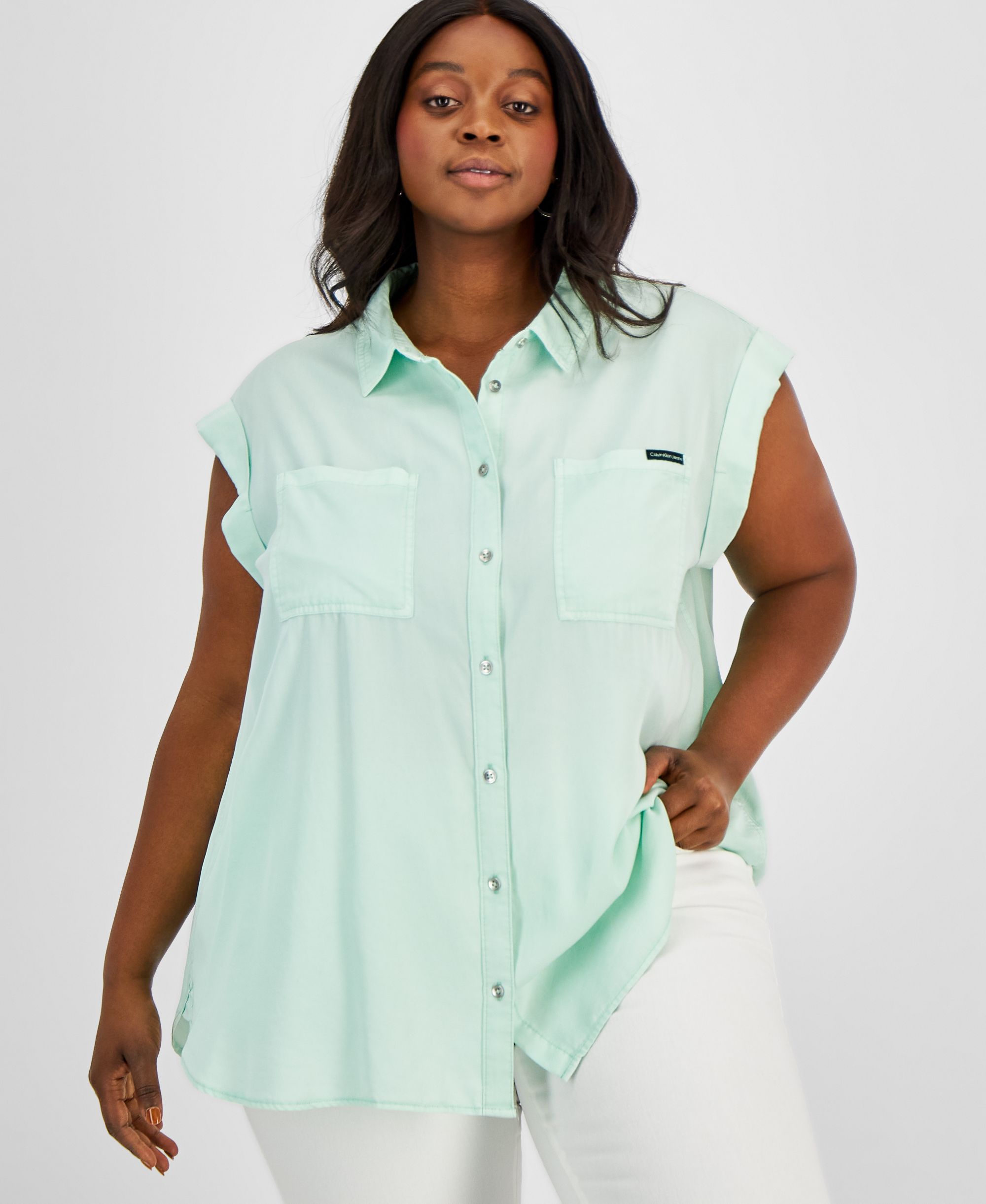 Calvin Klein Premium Jeans Modern Plus Size Cuffed Sleeve Premium Top