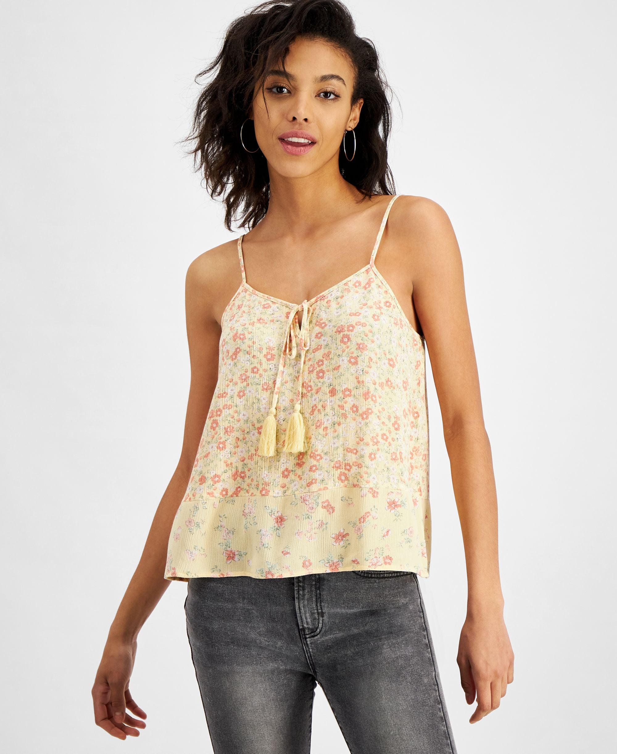 Juniors' Printed Tiered Flounce Camisole