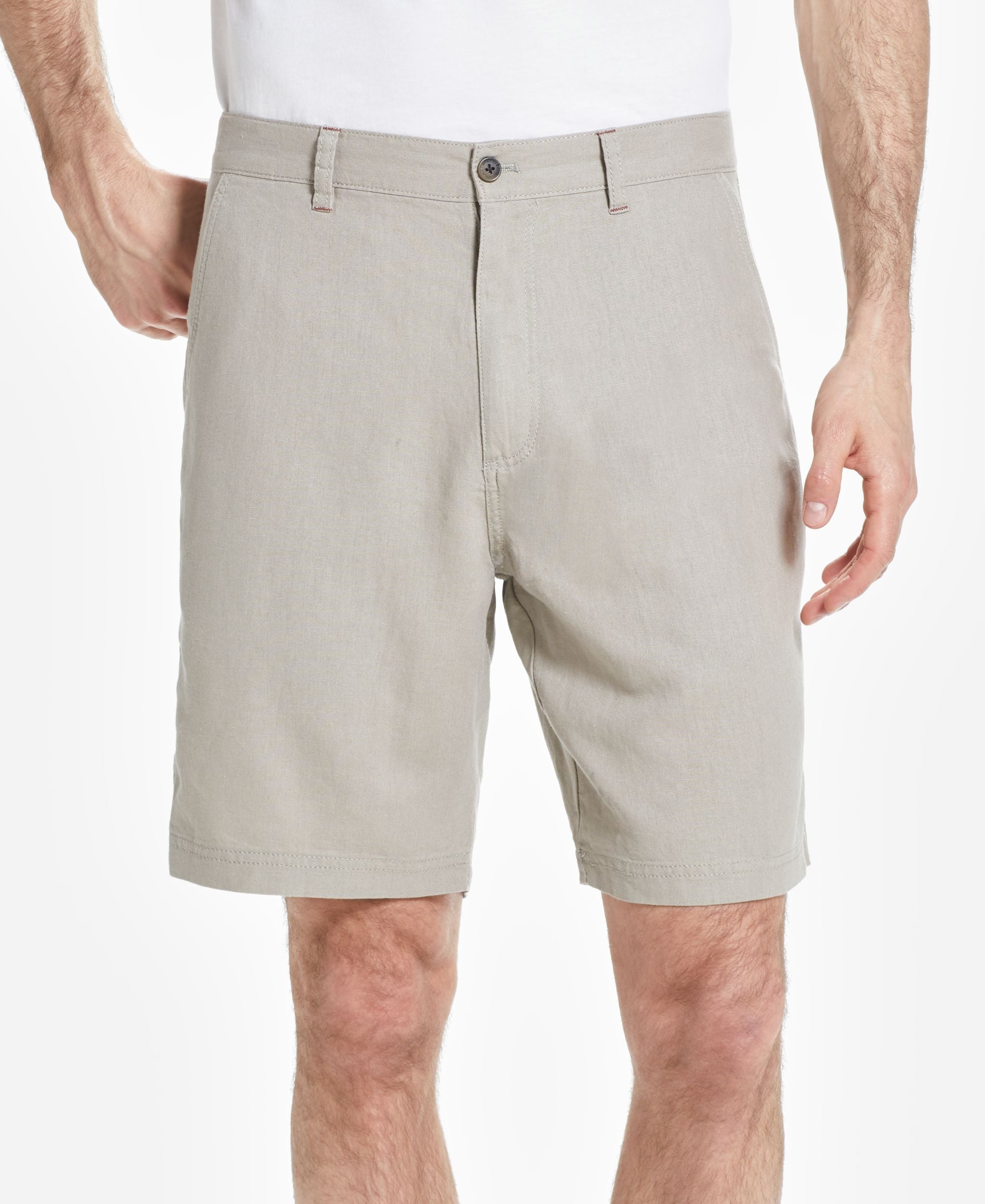 Mens Solid Linen-Blend Rayon Flat Front Premium Shorts