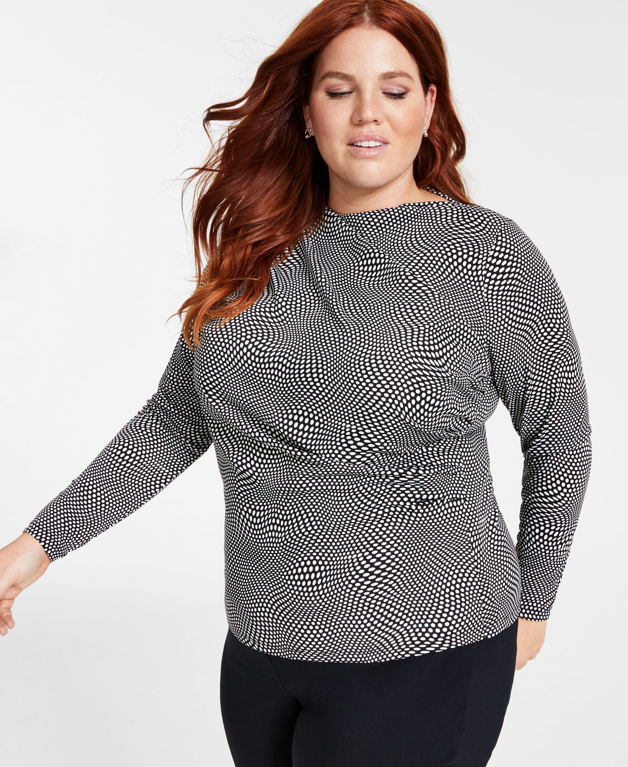 Alfani Plus Size Printed Long-Sleeve Modern Shirt