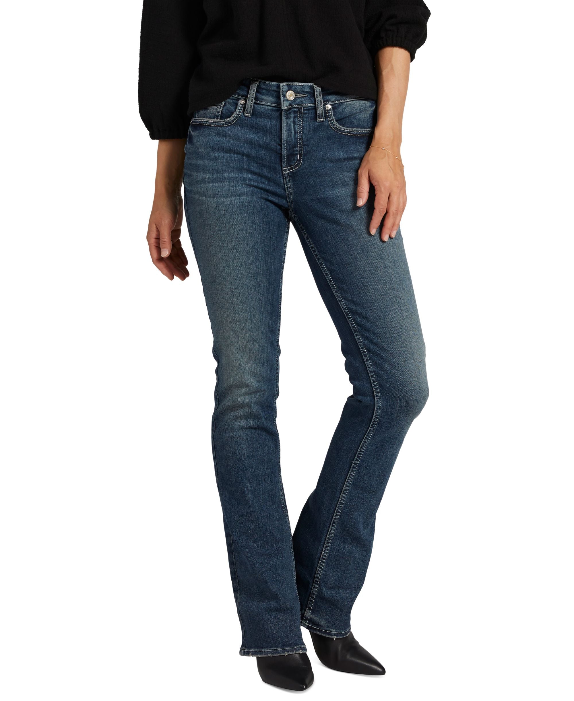 Silver Premium Jeans Co. Womens Suki Mid Rise Boot-Cut Premium Jeans