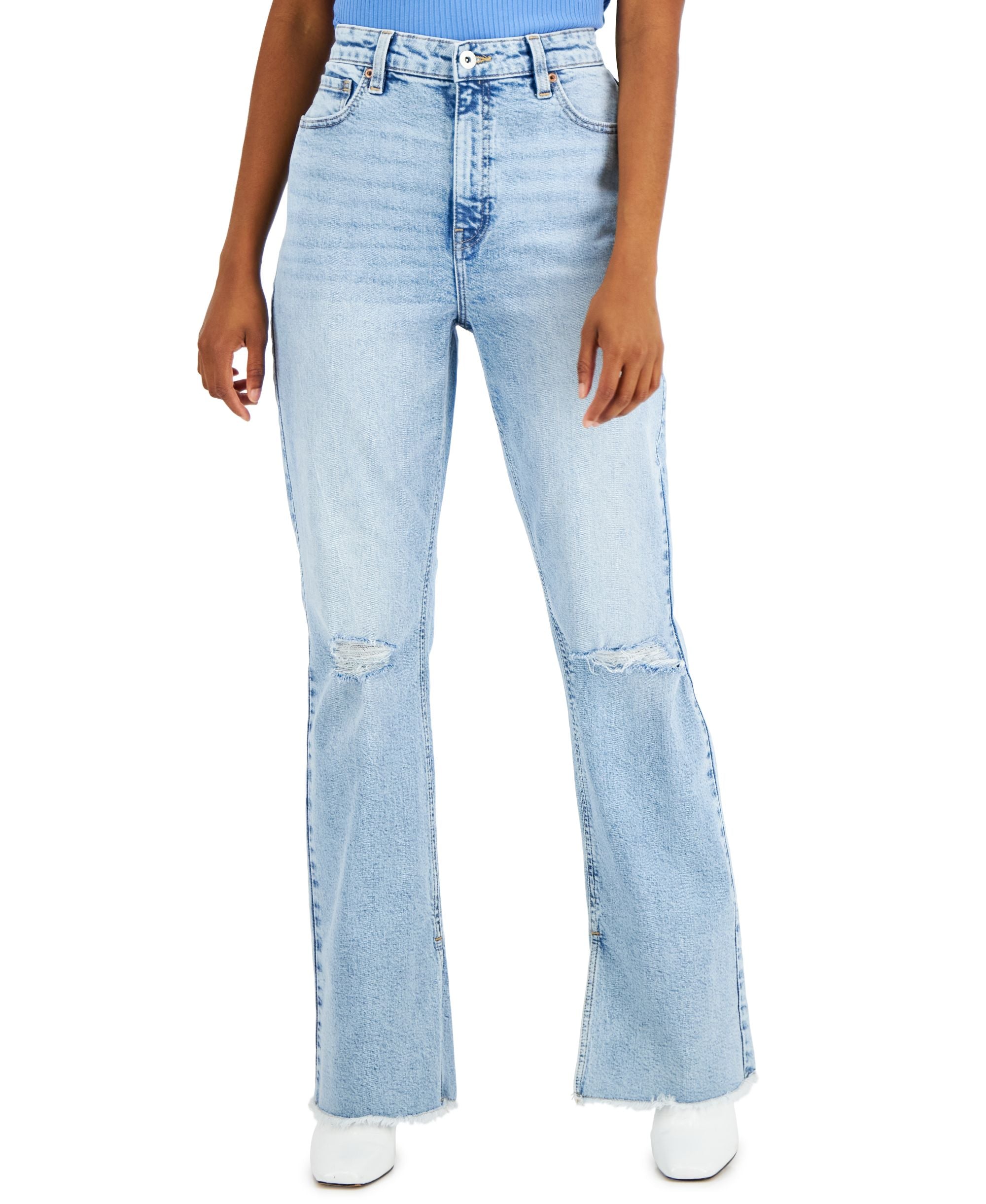 INC International Concepts Womens High Rise Distressed Slim-Cut Flared Premium Jeans