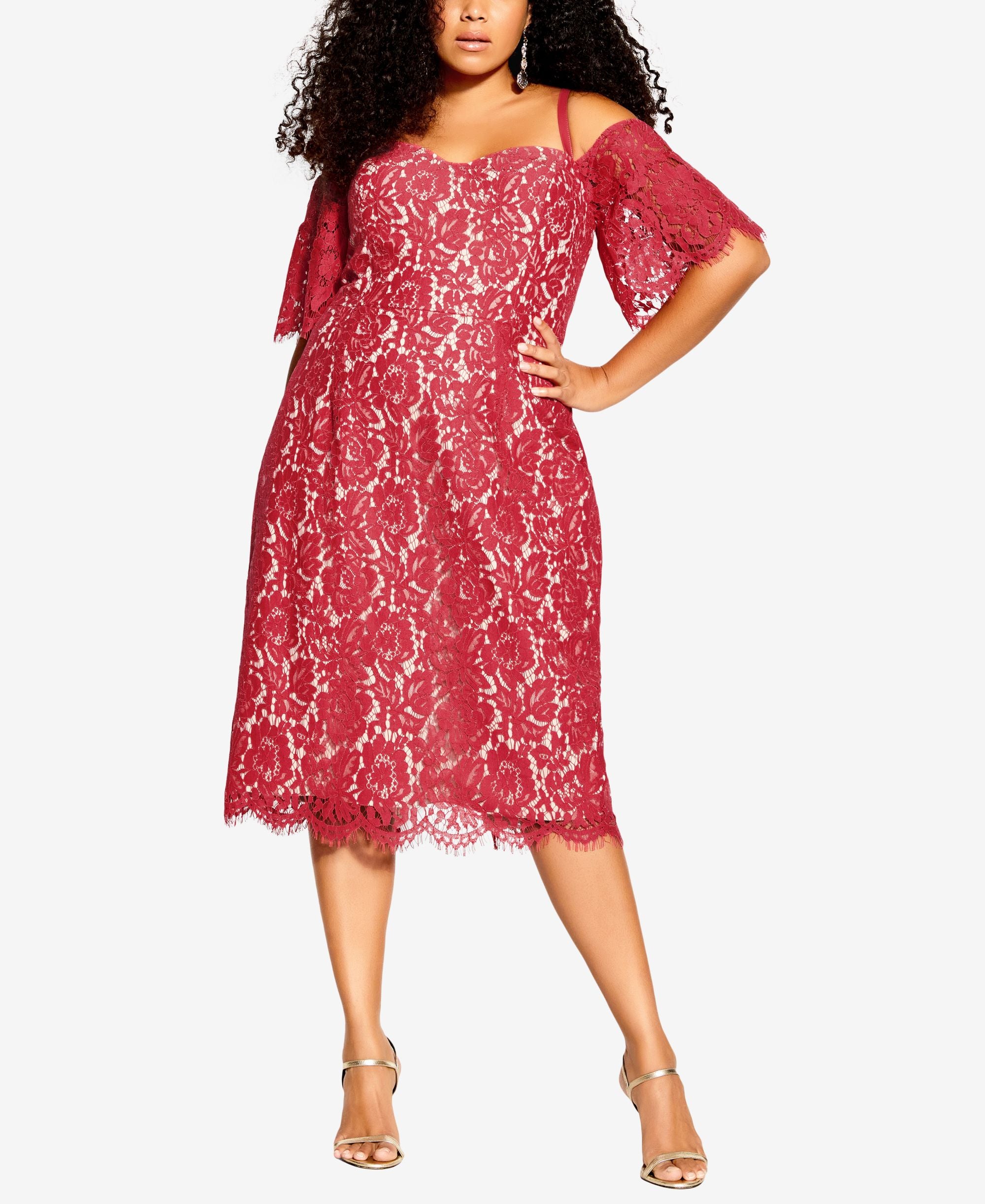 City Chic Modern Plus Size Lace Whisper V Neck Bodycon Cotton Dress