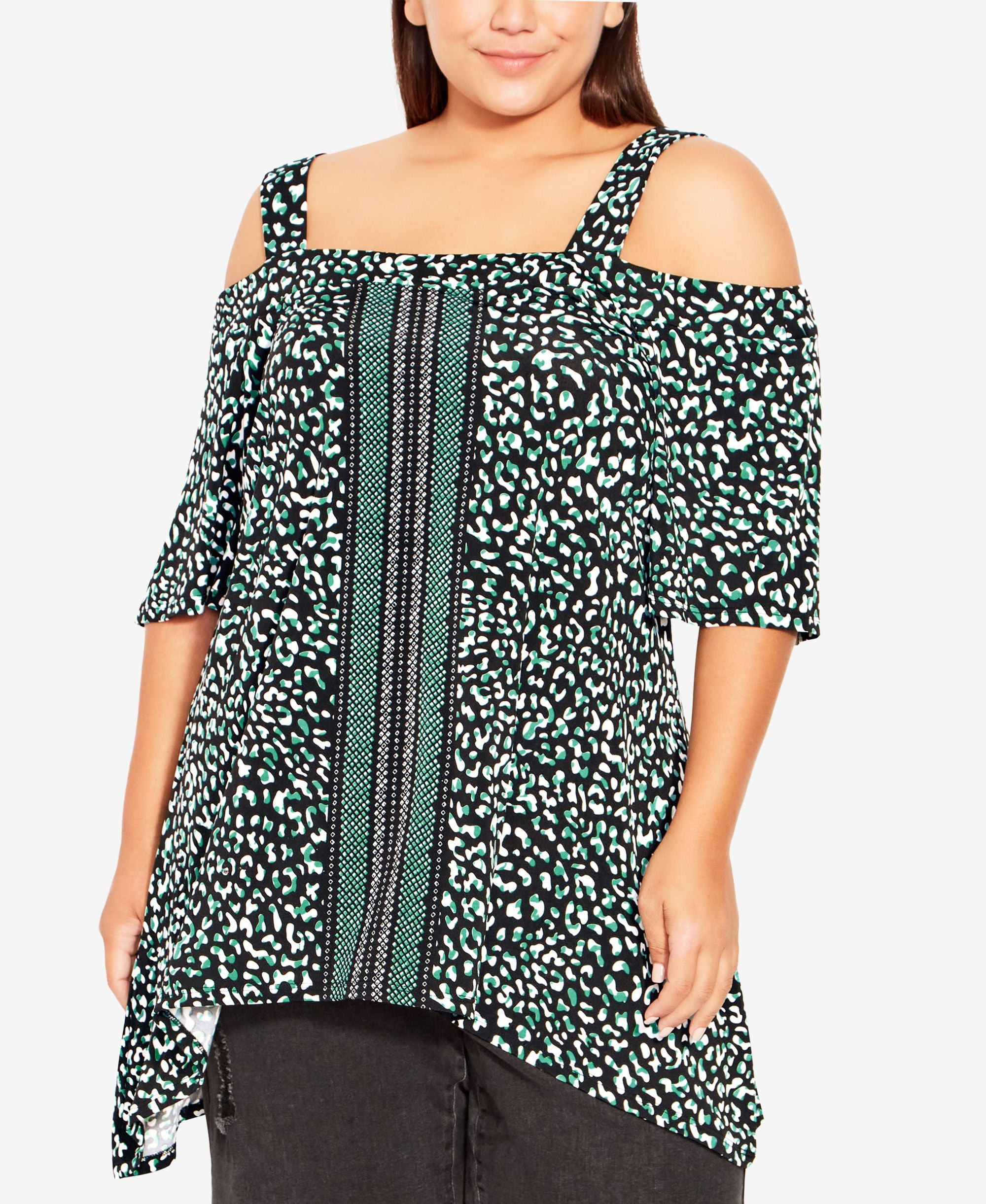 Plus Size Cold Shoulder Placement Tunic Premium Top