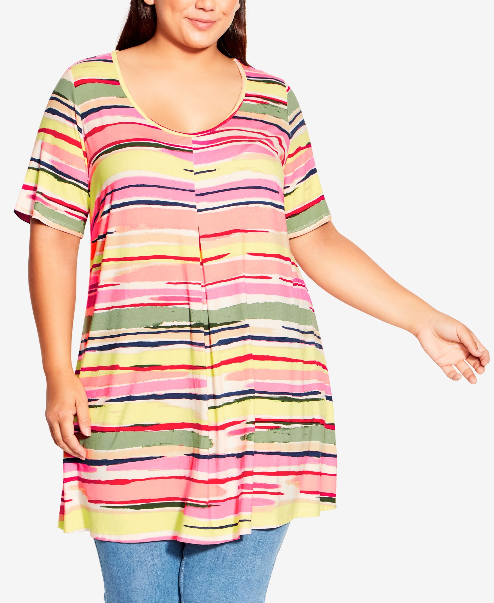 Plus Size Liv Pleat Print Tunic Premium Top
