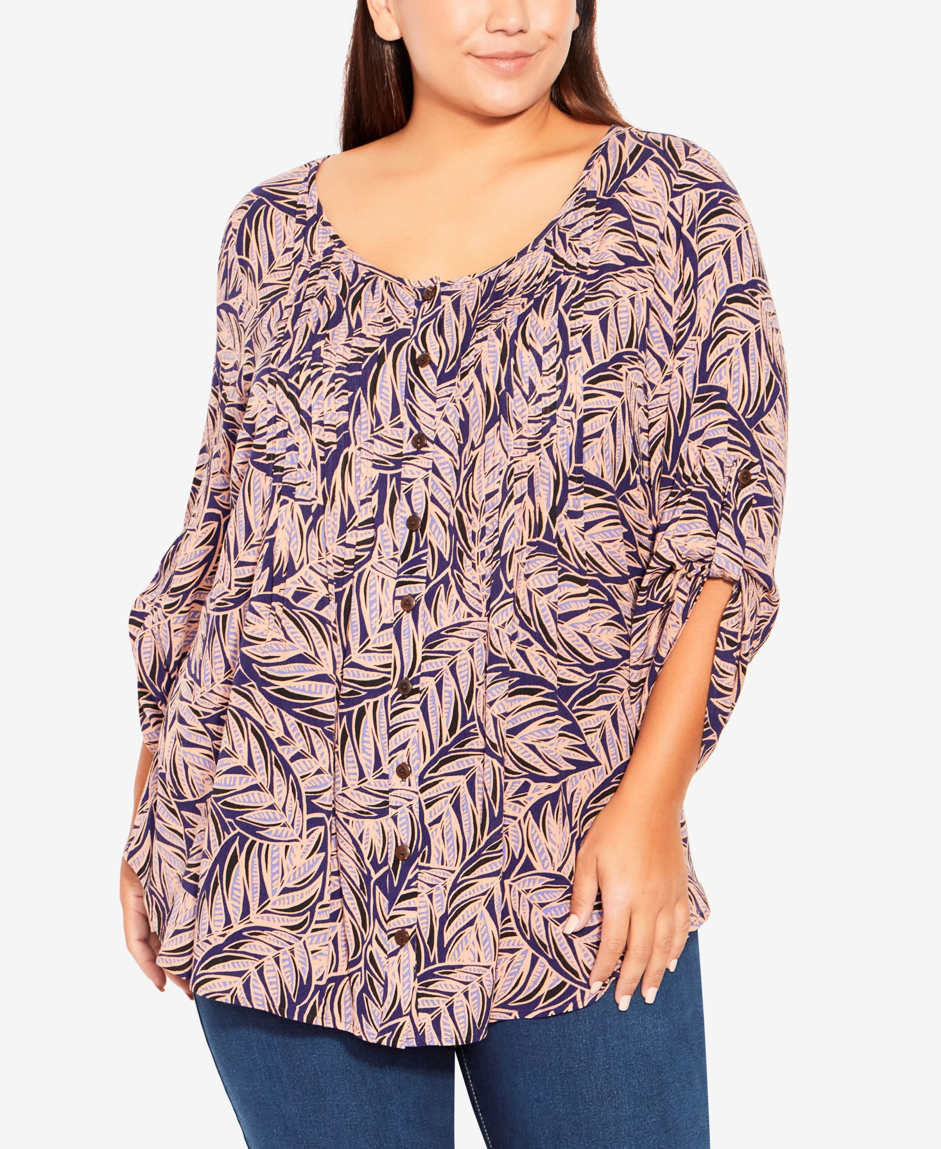 Plus Size Sandy Pintuck Print Modern Shirt